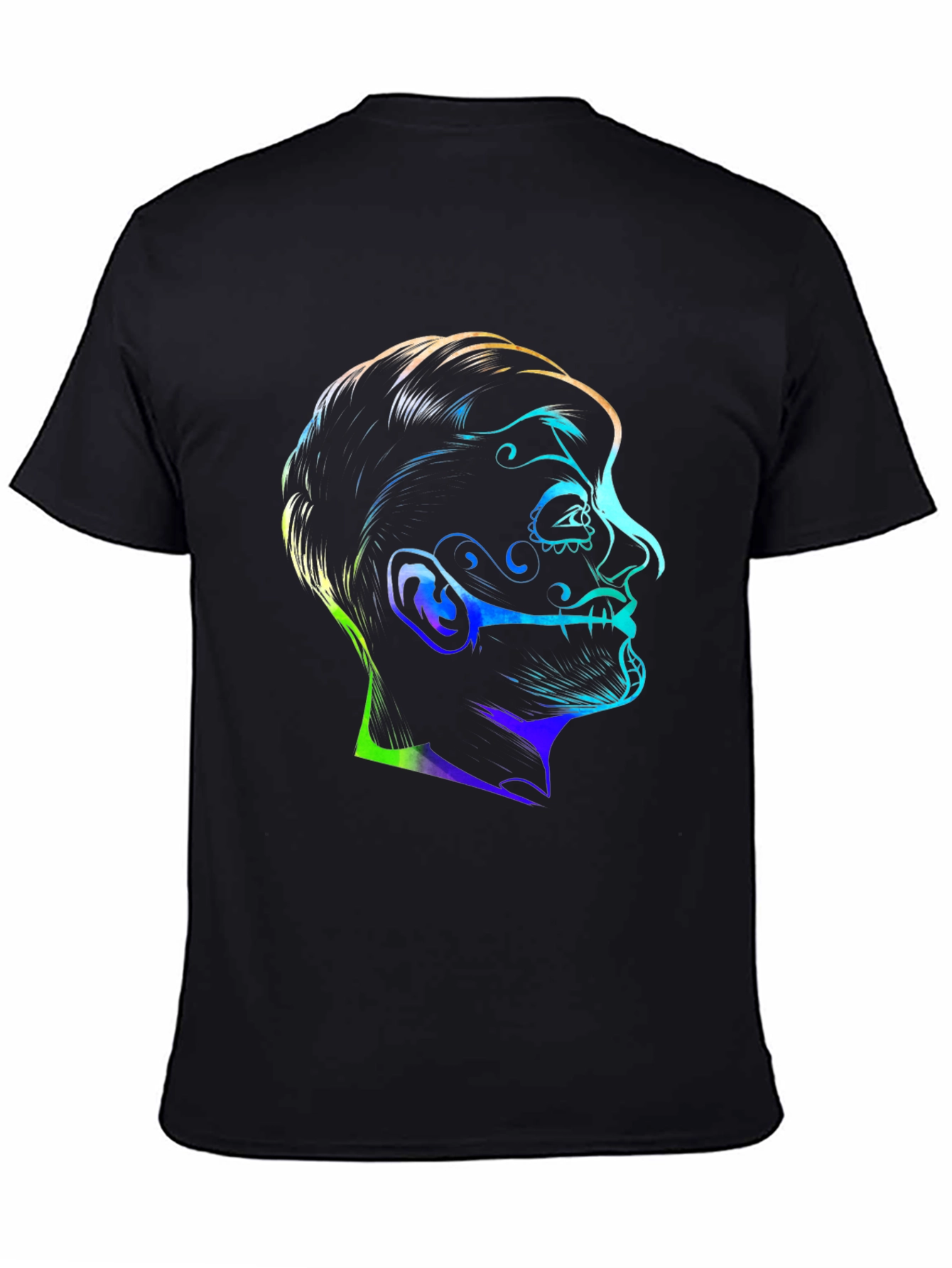 Black Colorful Sugar Skull Face Graphic Black T-Shirt view 4
