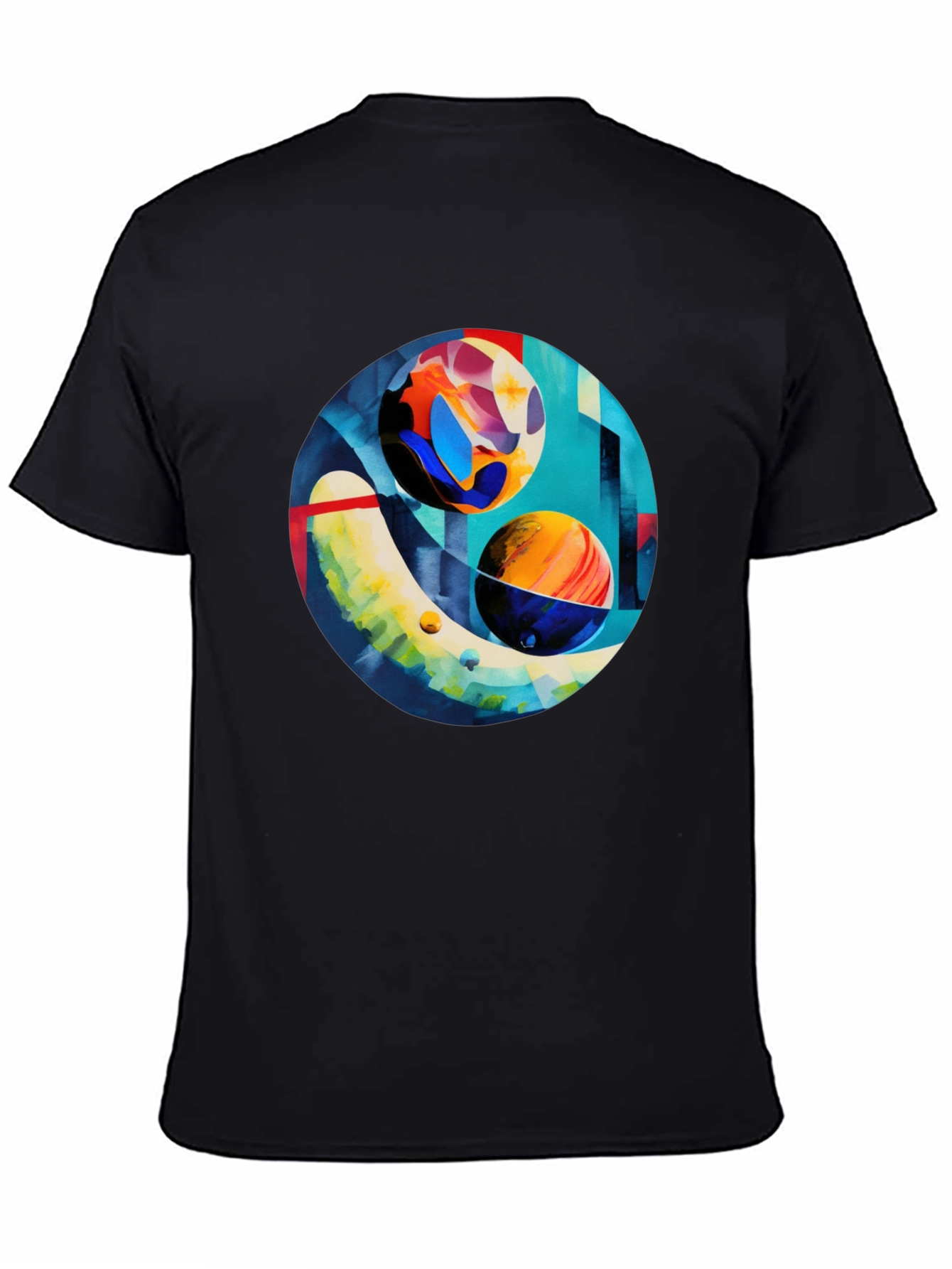 Black Abstract Planet Art Print Black T-Shirt view 4