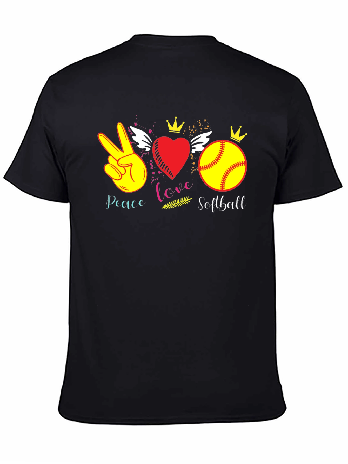 Black Peace Love Softball T-Shirt view 4