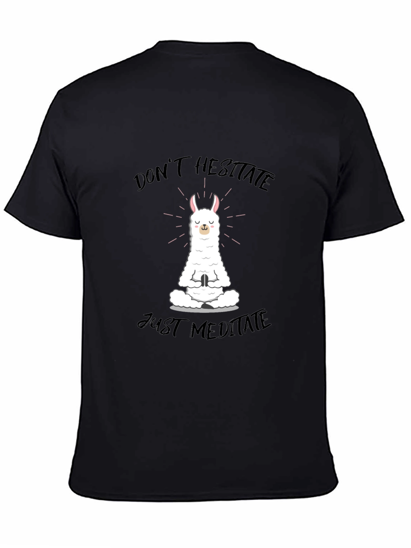 Black Meditating Llama Graphic Tee - Don't Hesitate, Just Meditate view 4