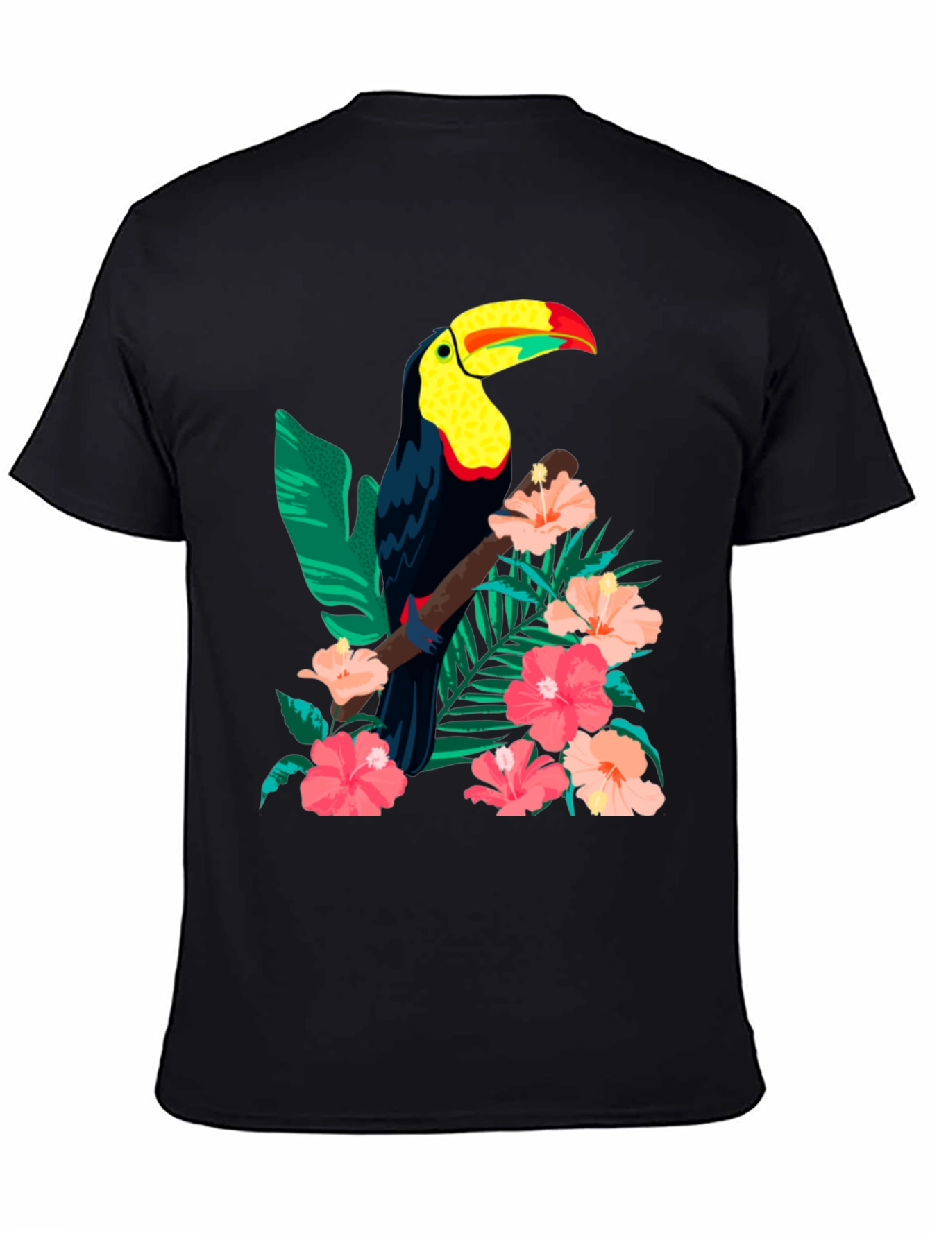 Black Toucan & Floral Print Black T-Shirt view 4
