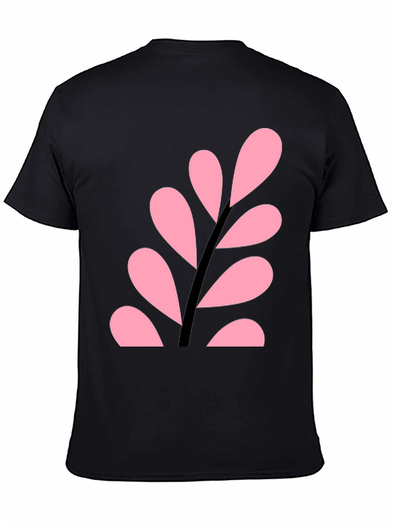 Black Pink Leaf Design Black T-Shirt view 4