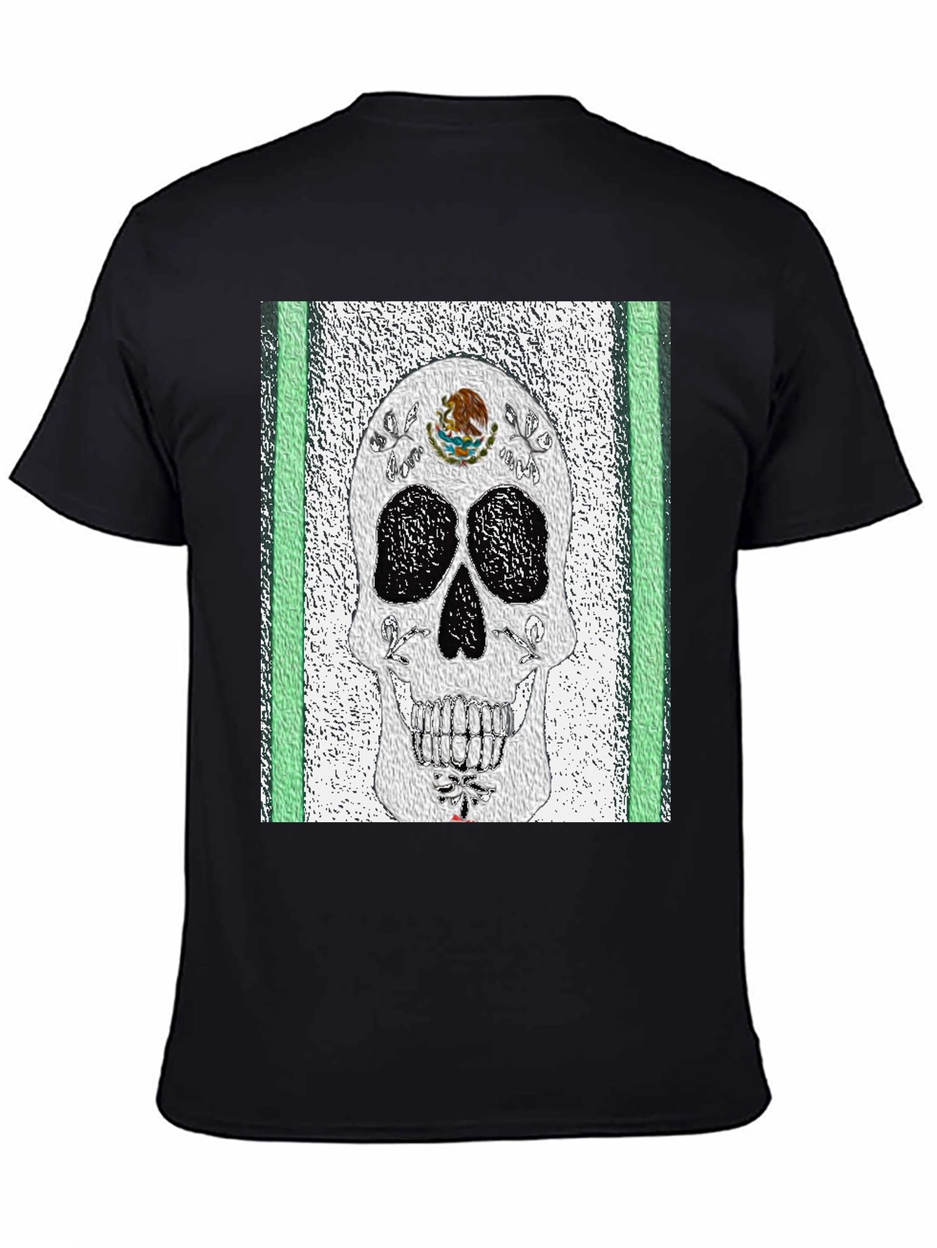 Black Mexican Flag Sugar Skull T-Shirt view 4