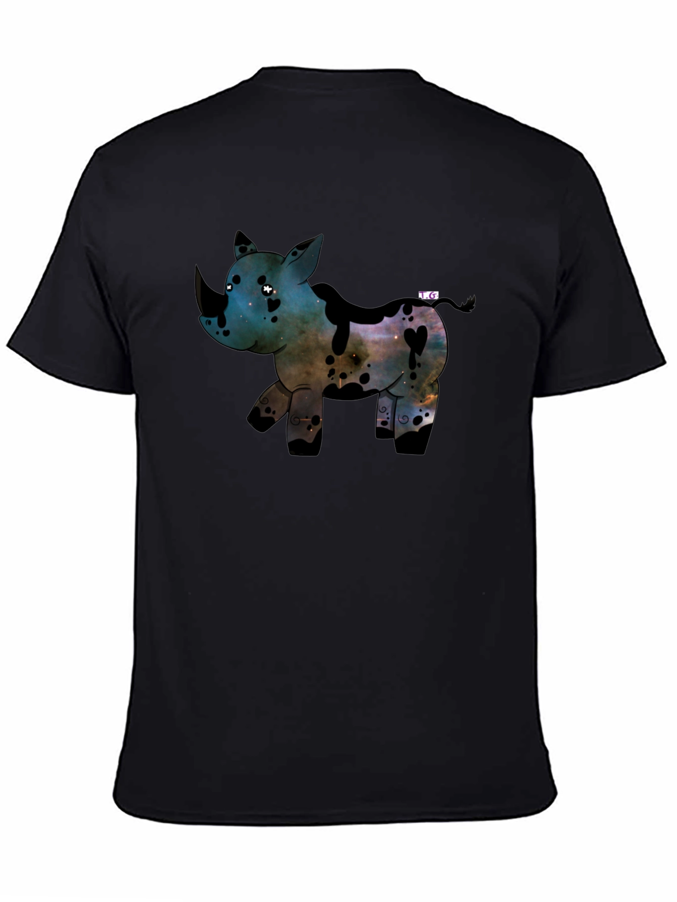 Black Galaxy Rhino Graphic Tee - Black Cotton T-Shirt view 4