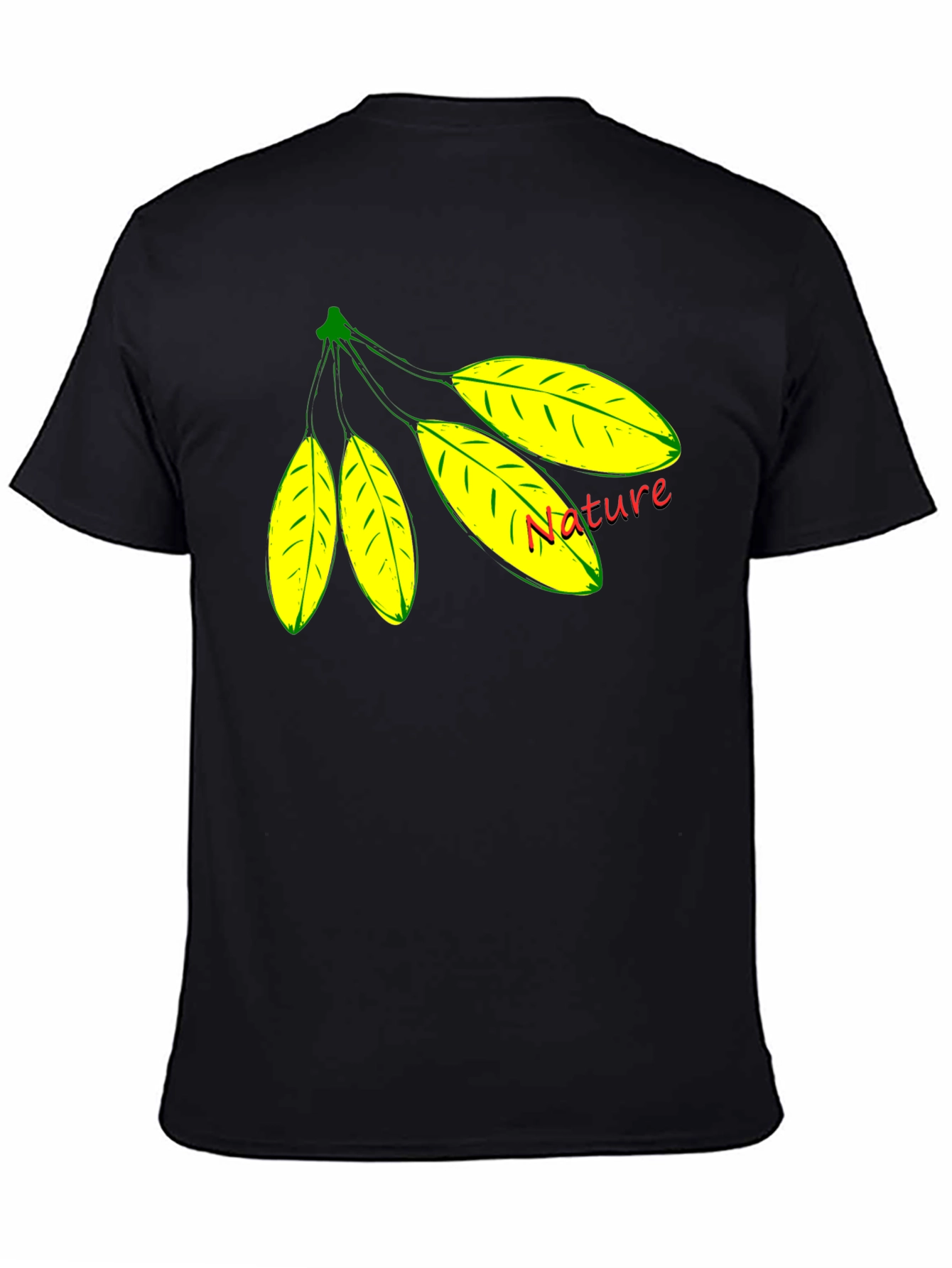 Black Nature Leaf Design Black T-Shirt view 4