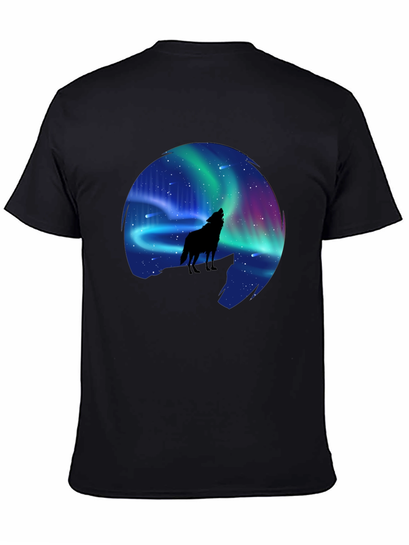 Black Wolf Aurora Borealis Graphic T-Shirt view 4