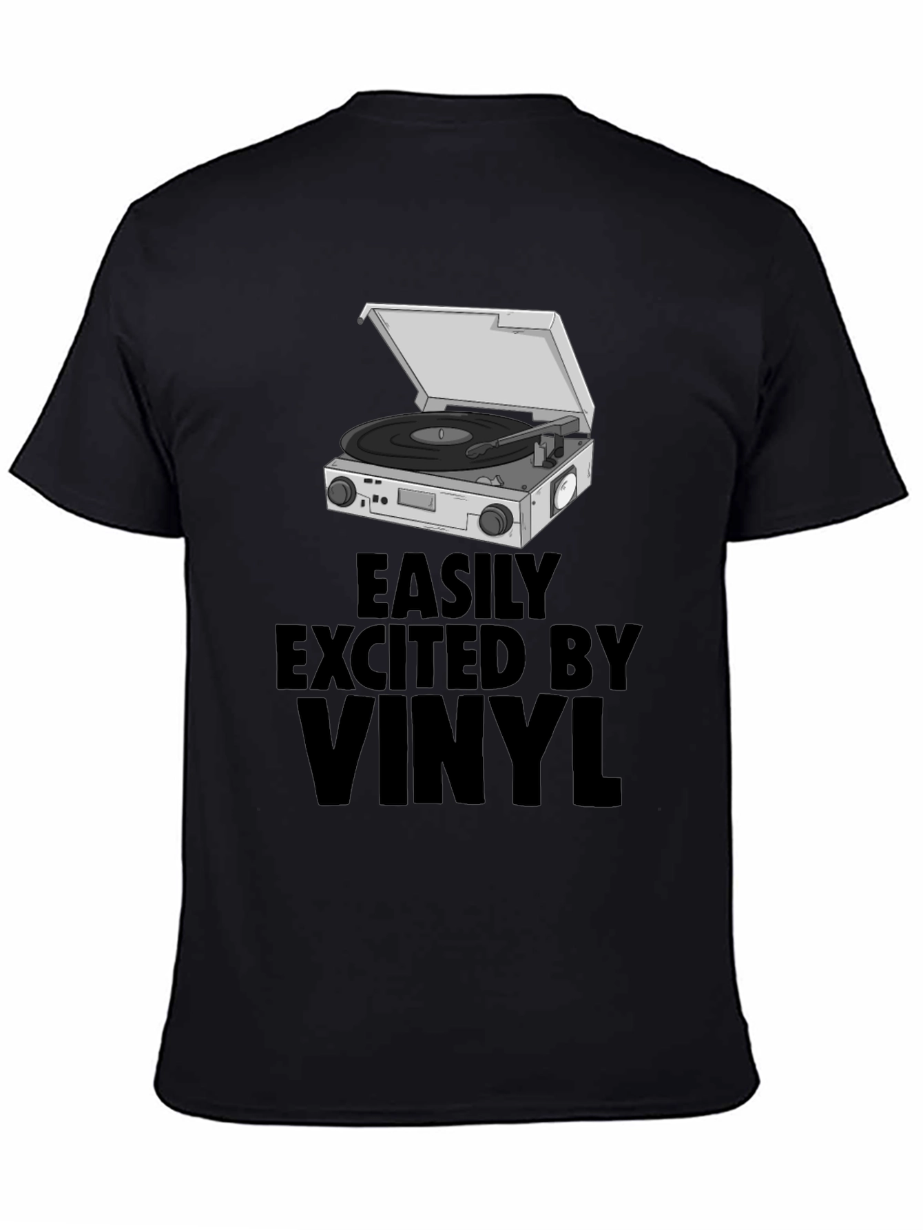 Black Vinyl Record Player T-Shirt - Easily Excited view 4
