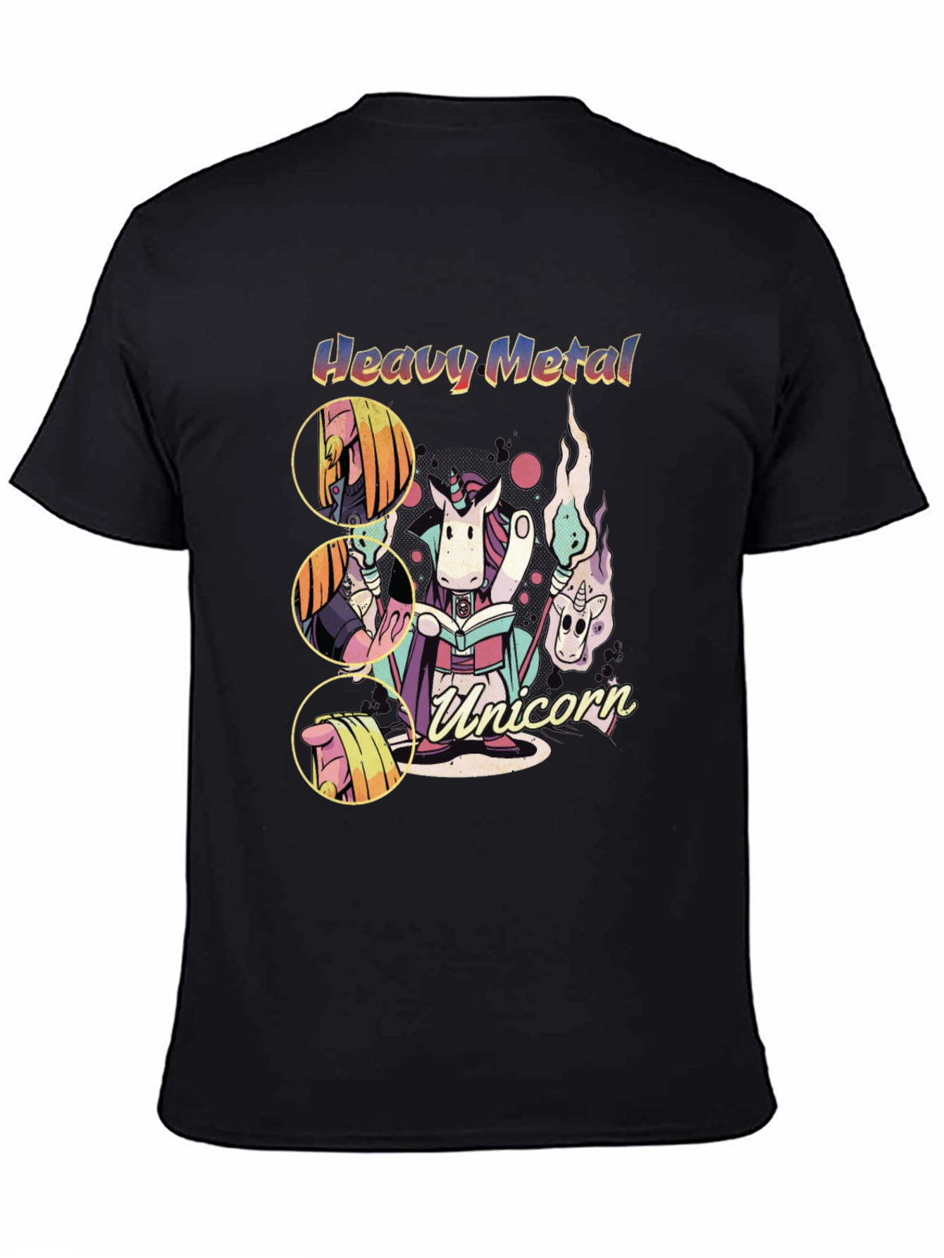 Black Heavy Metal Unicorn Graphic T-Shirt view 4