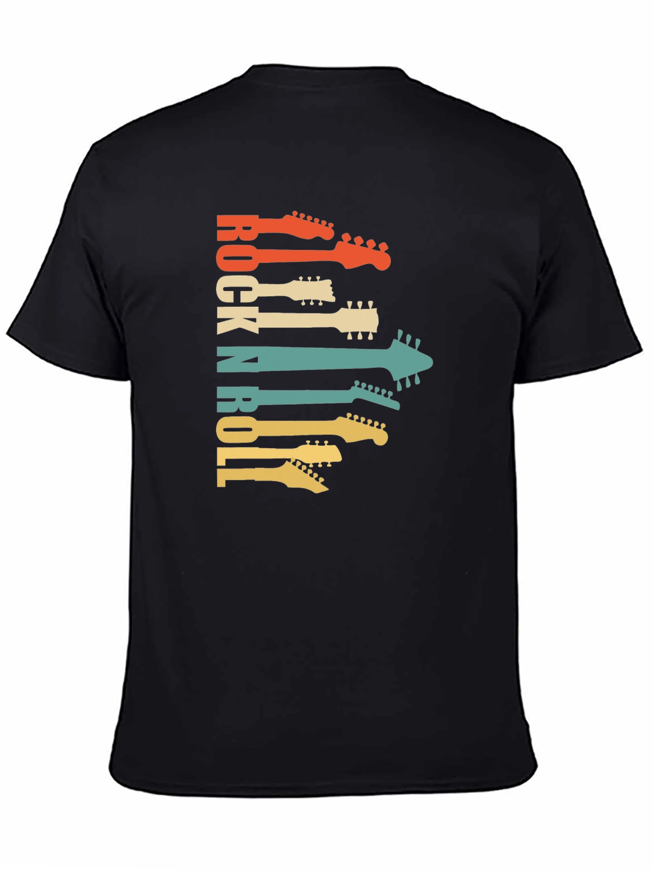 Black Retro Rock N Roll Guitar Head T-Shirt view 4