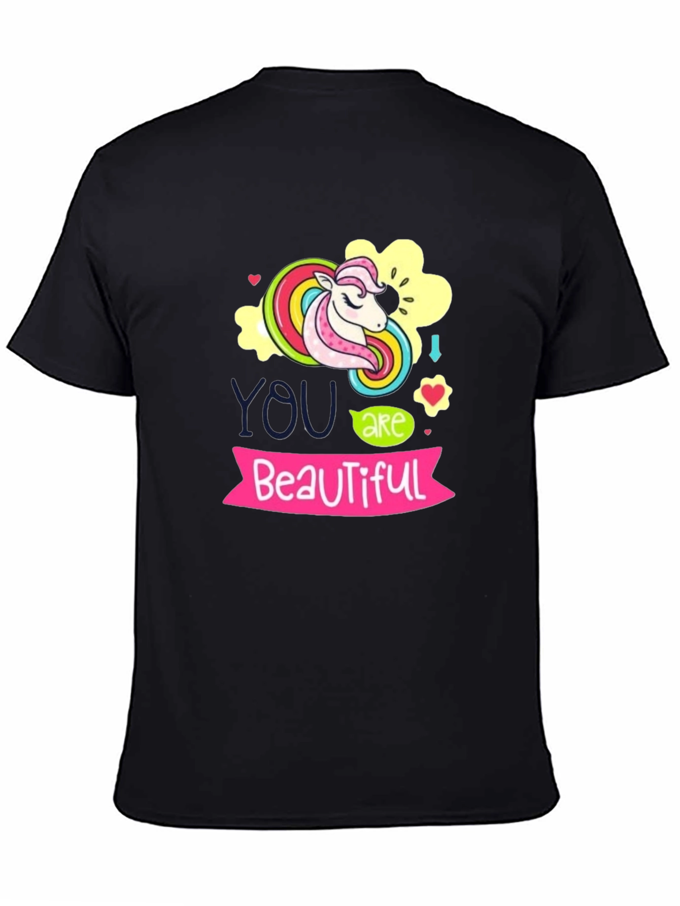 Black Unicorn "You are Beautiful" Black T-Shirt view 4