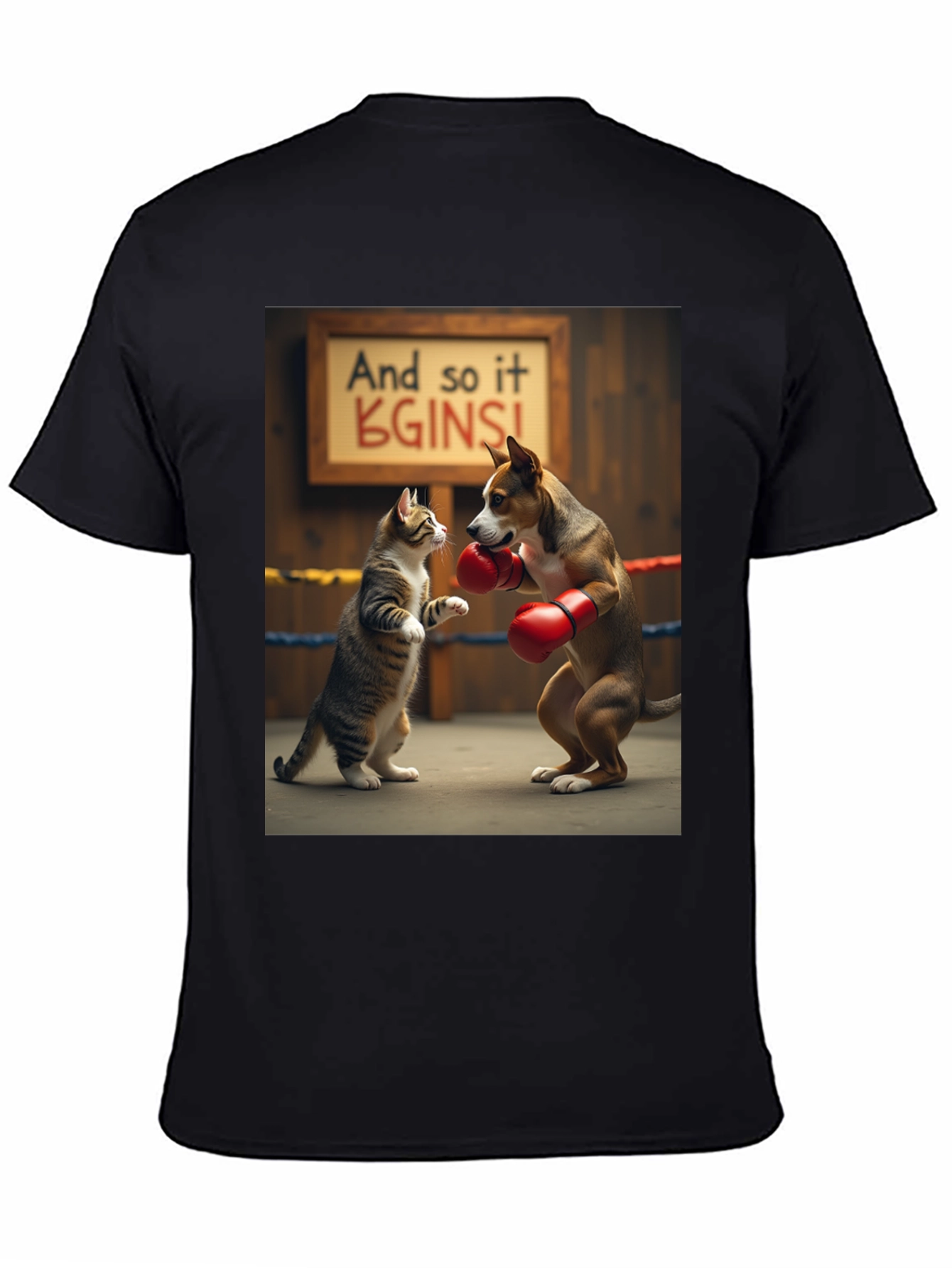 Black Boxing Cat and Dog Graphic Tee view 4