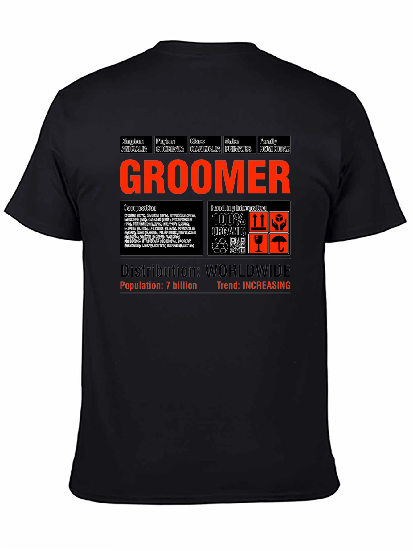 Black GROOMER T-Shirt - Humorous Animal Taxonomy view 4