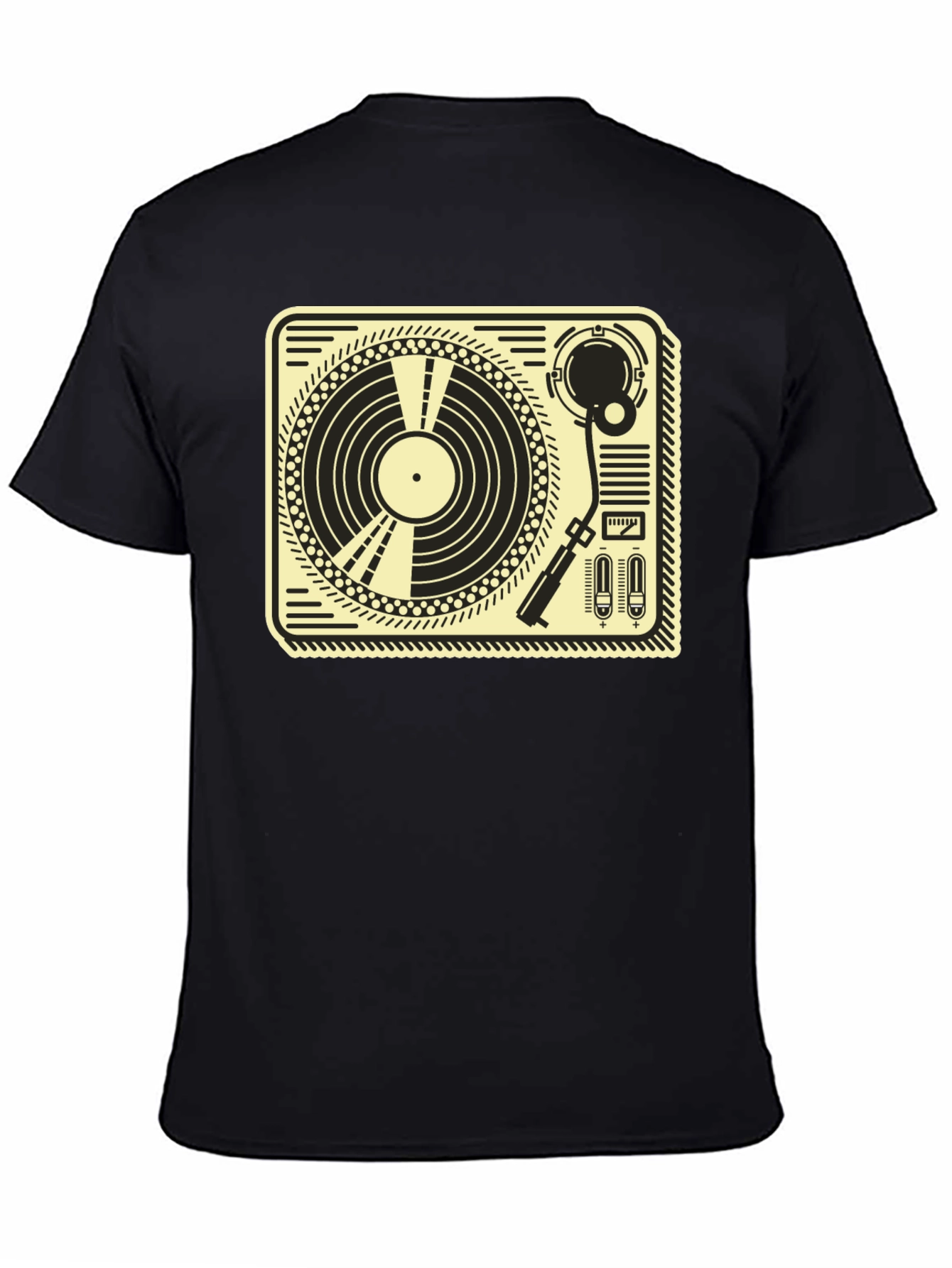Black Retro Turntable Graphic Tee - Black Cotton T-Shirt view 4