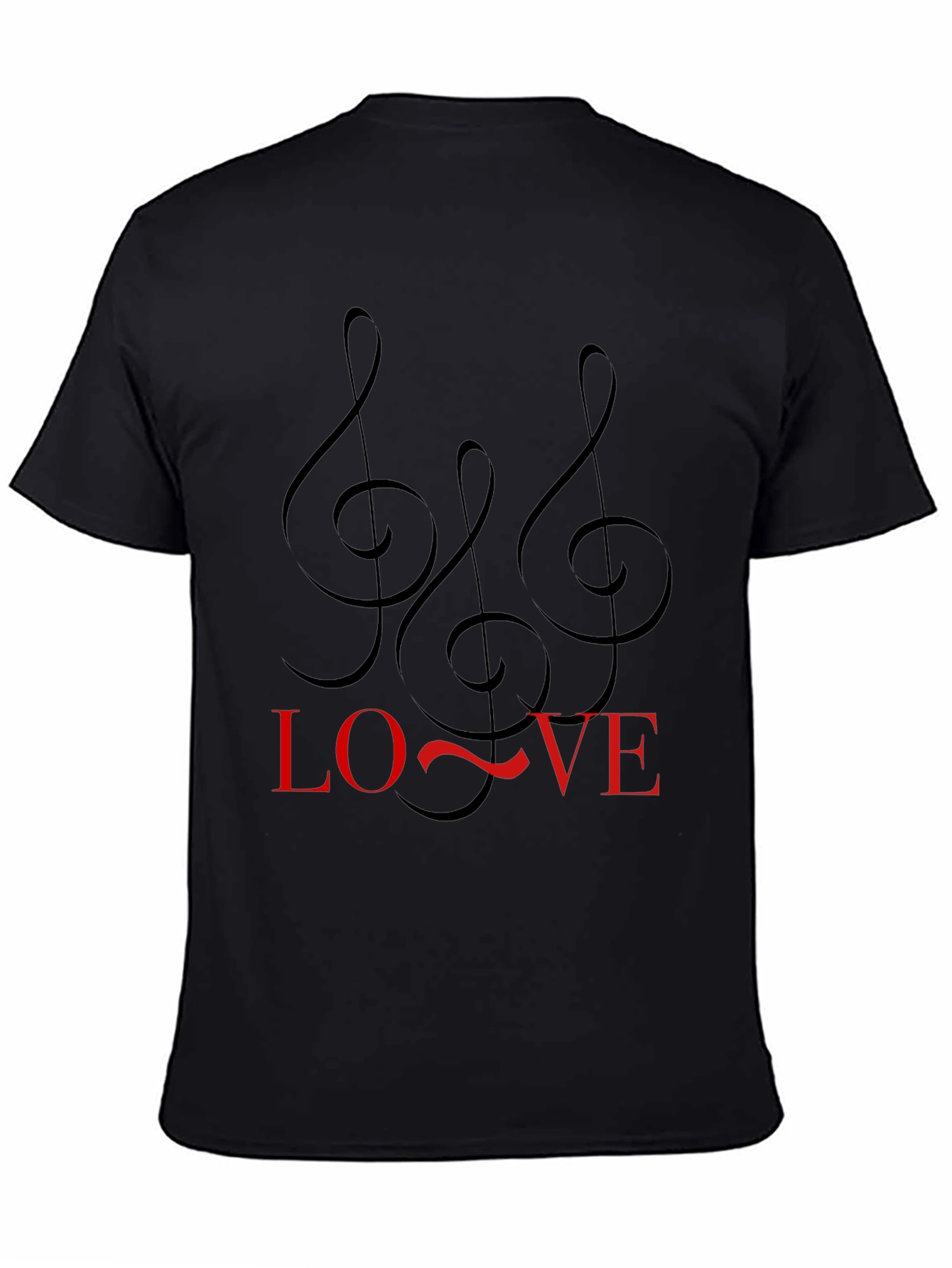 Black Music Lover Black Tee with Treble Clef Design view 4