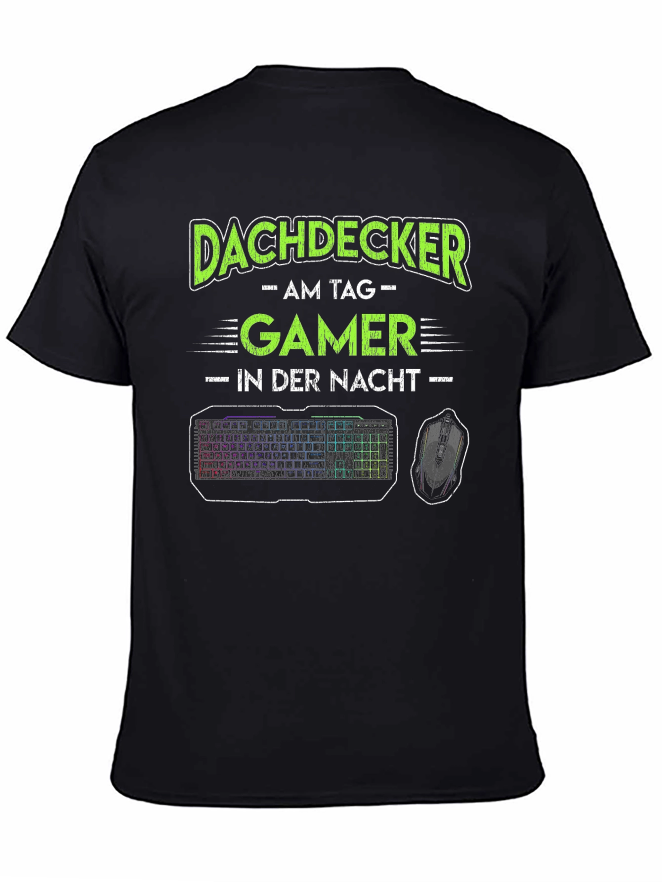 Black Dachdecker Gamer T-Shirt - Roofer by Day, Gamer by Night view 4