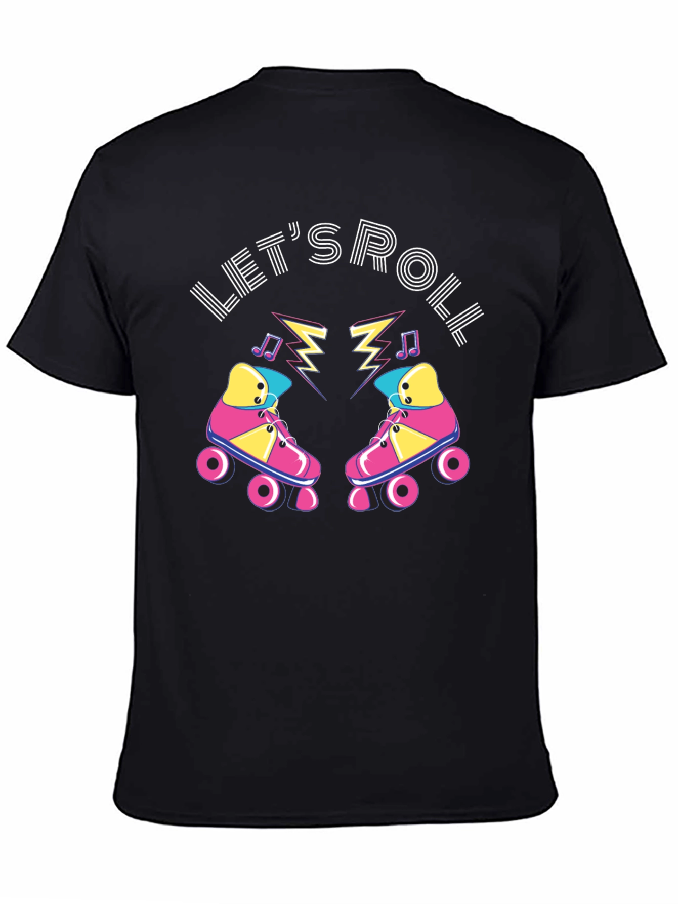 Black Let's Roll Retro Roller Skate Graphic T-Shirt view 4