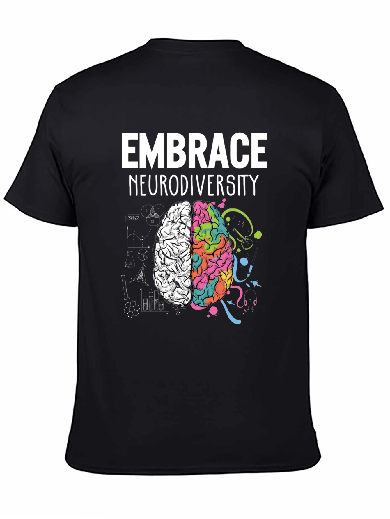 Black Embrace Neurodiversity Brain Graphic Tee view 4