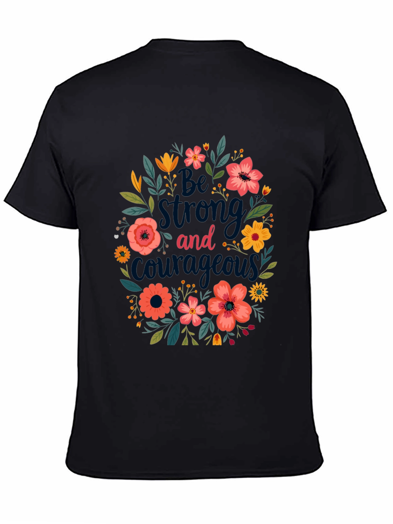 Black Floral 'Be Strong and Courageous' Graphic Tee - Black view 4