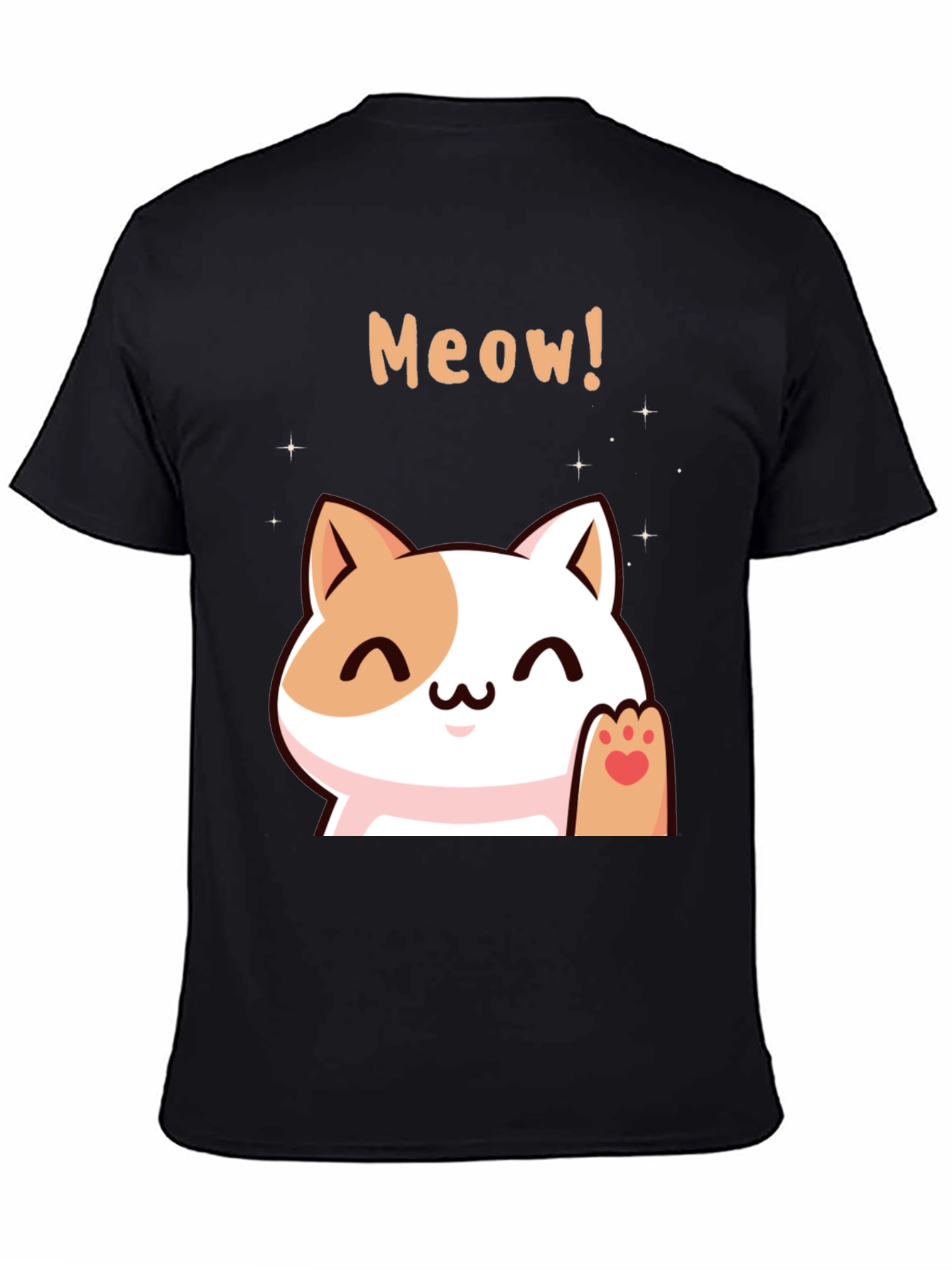 Black Cute Meow Cat Black T-Shirt view 4