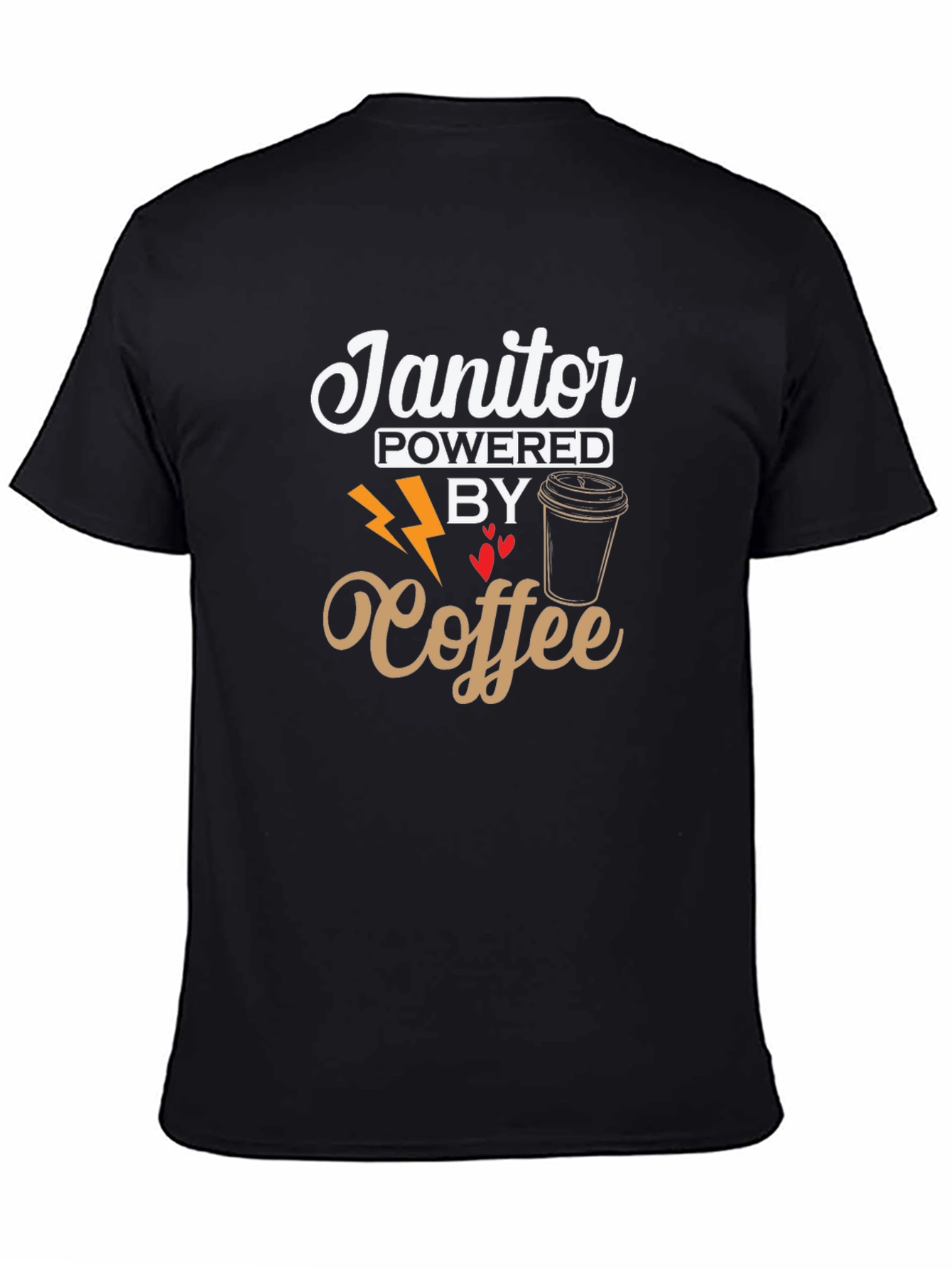 Black Janitor Powered By Coffee Black T-Shirt view 4
