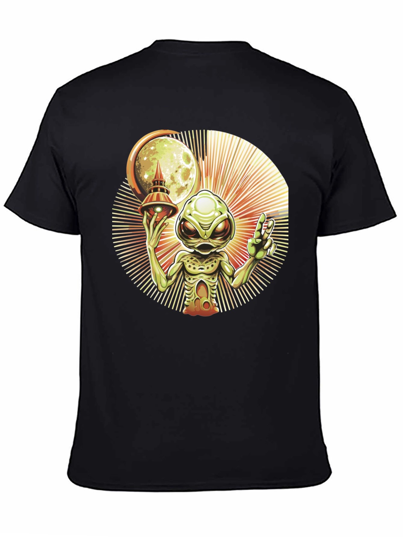 Black Alien UFO Graphic Tee - Black Cotton T-Shirt view 4