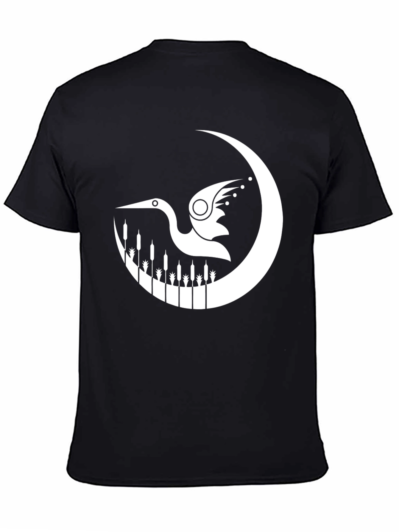 Black Stylized Heron Graphic Print Black T-Shirt view 4
