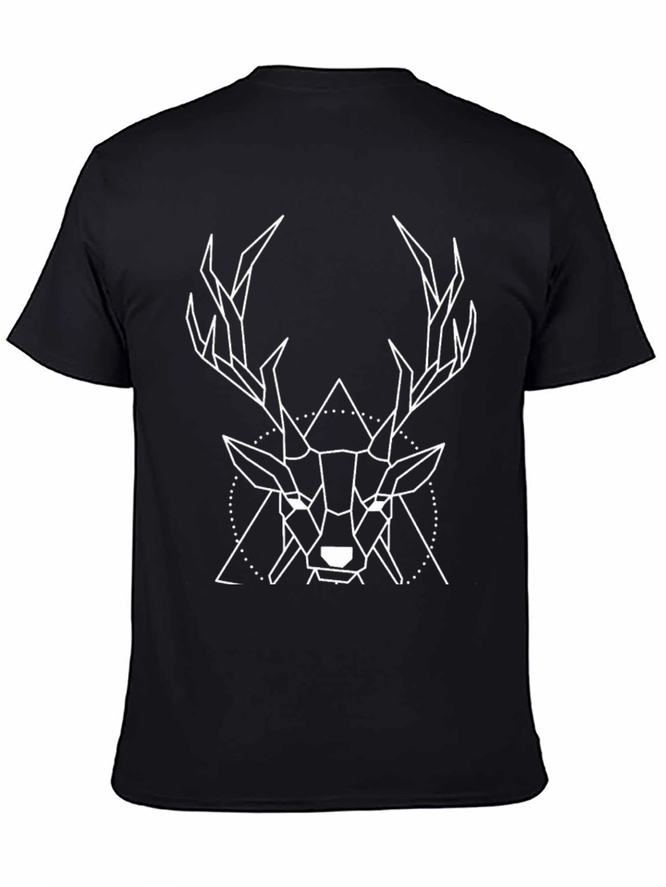 Black Geometric Deer Graphic Tee - Black Cotton T-Shirt view 4