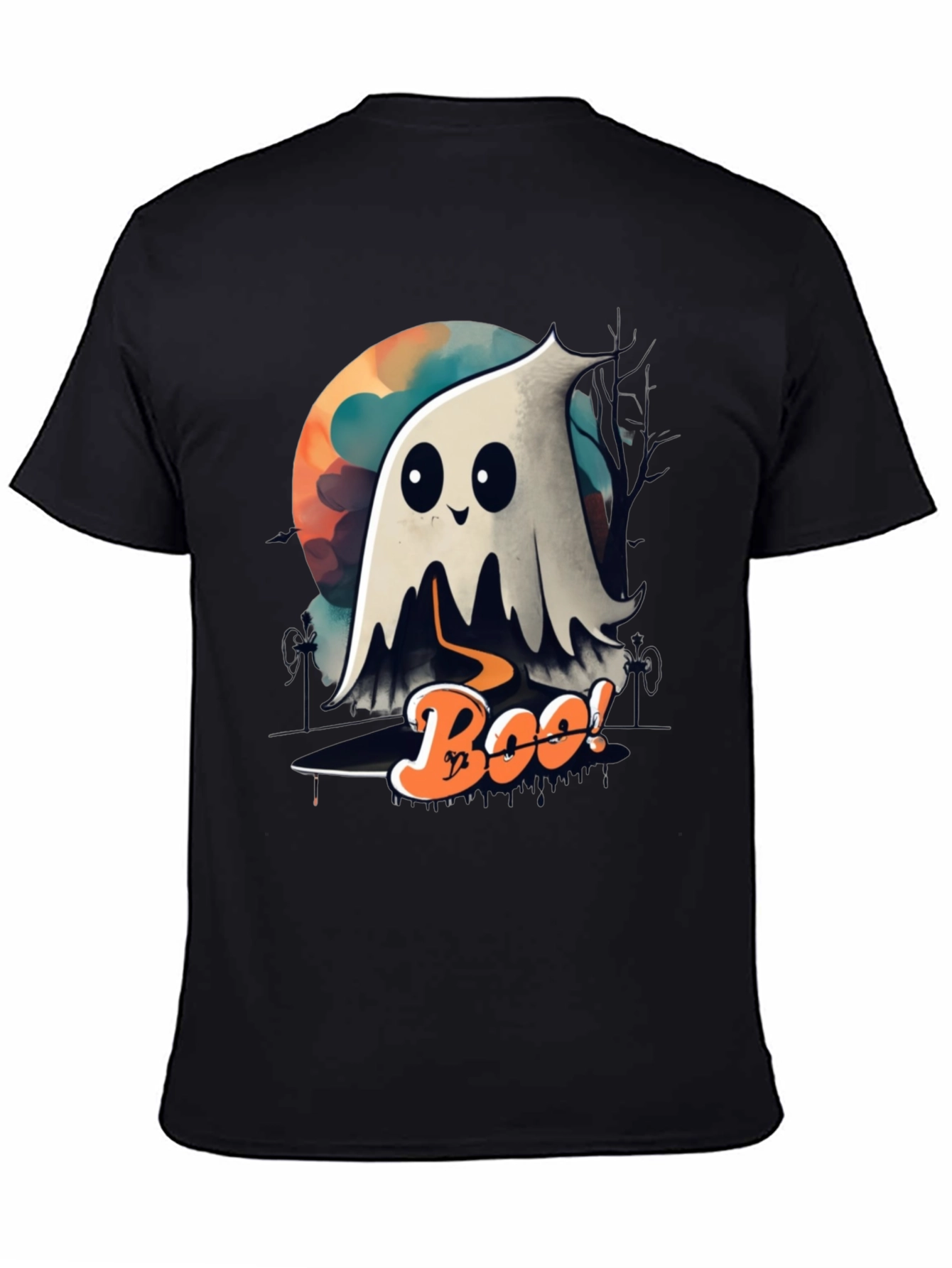 Black Spooky Boo Ghost Halloween T-Shirt view 4