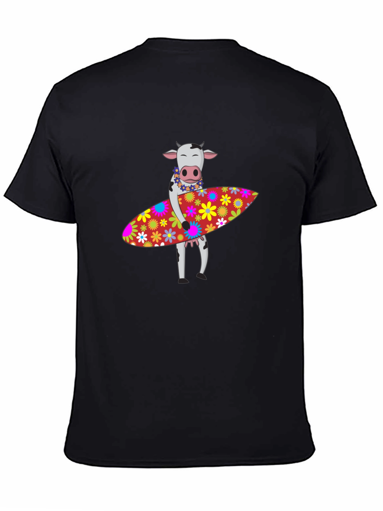 Black Surfing Cow Graphic Tee - Black Cotton T-Shirt view 4
