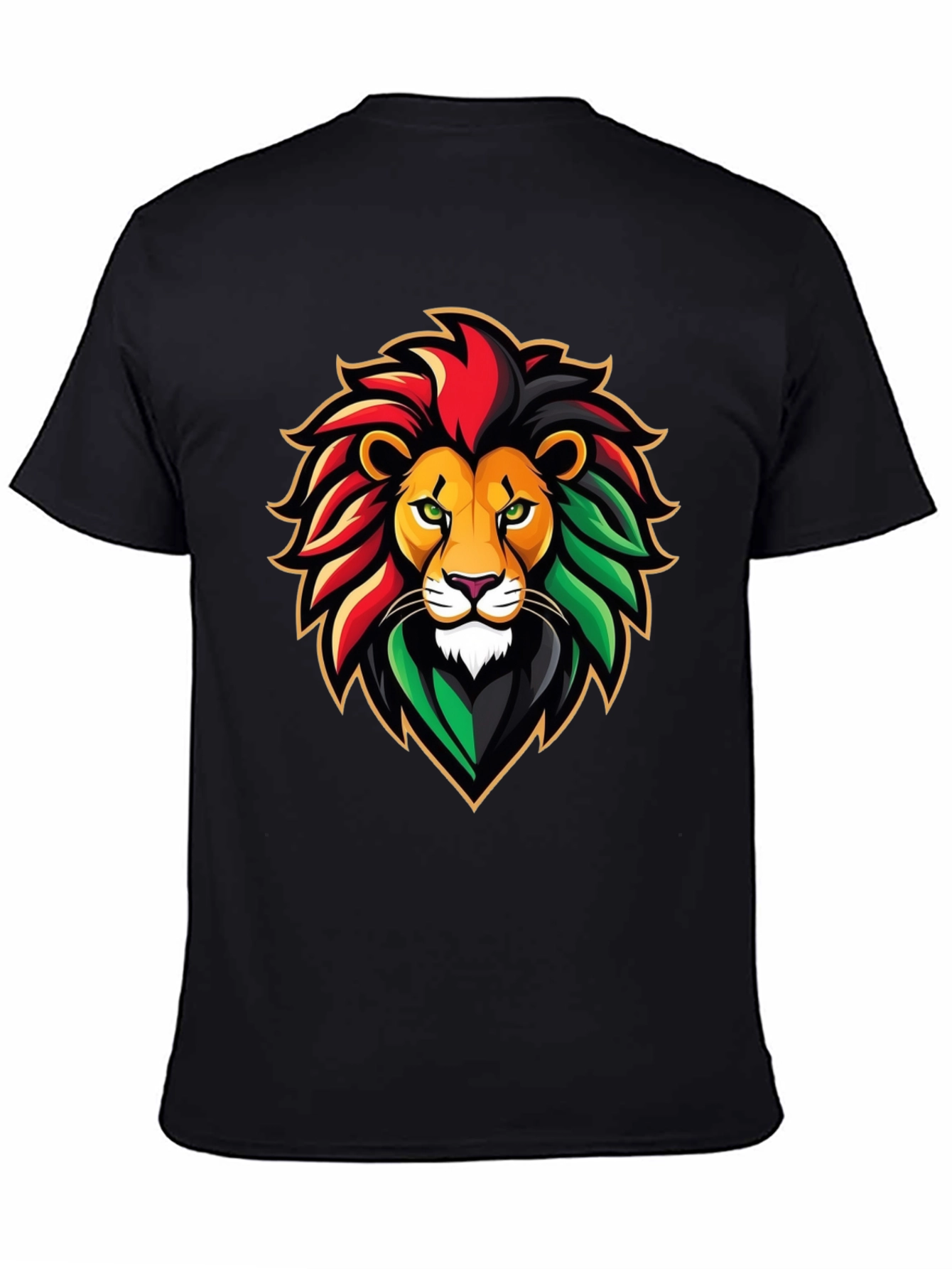 Black Rasta Lion Graphic Tee - Black Cotton T-Shirt view 4