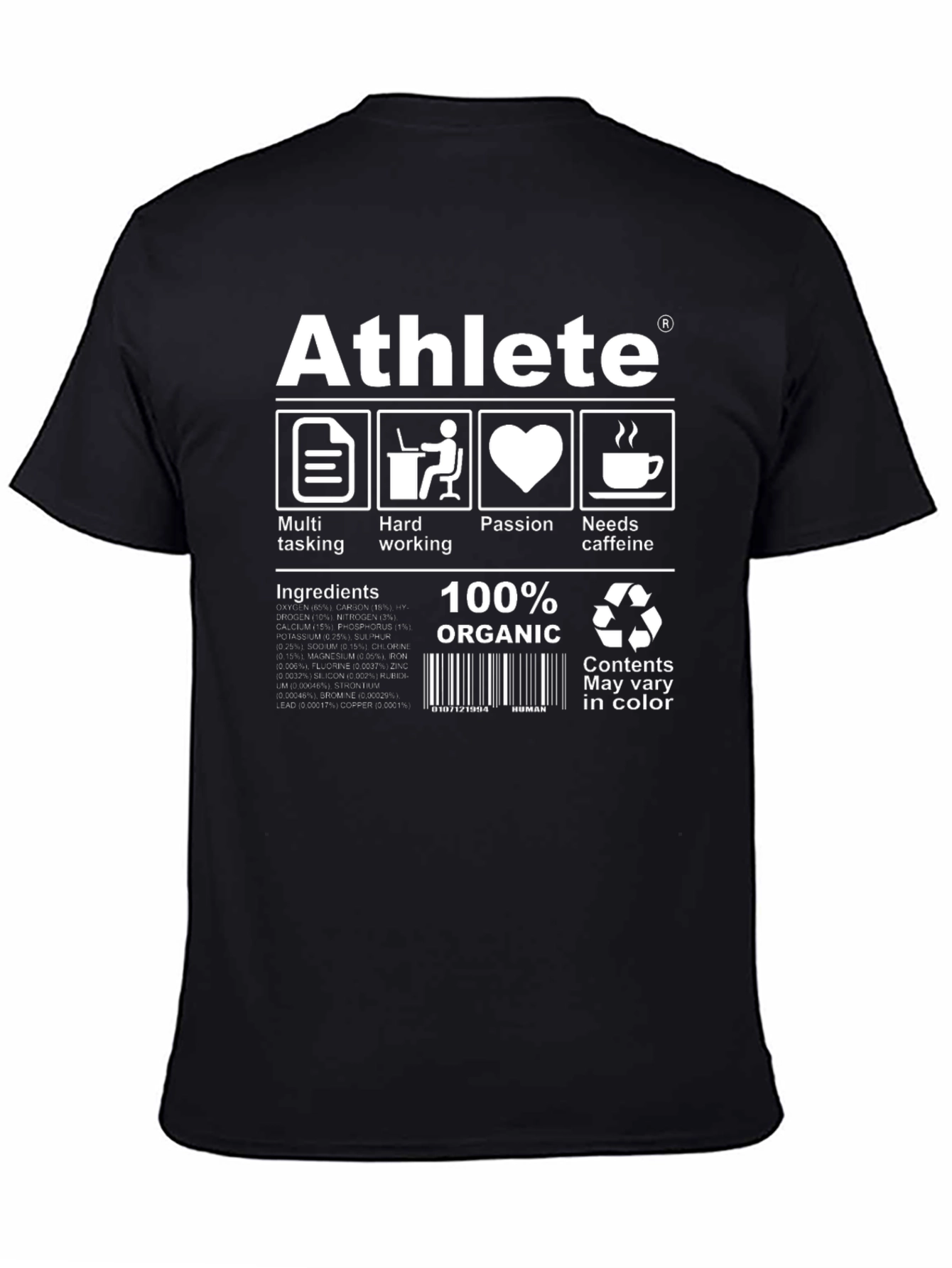 Black Athlete Ingredients T-Shirt - Funny Workout Tee view 4