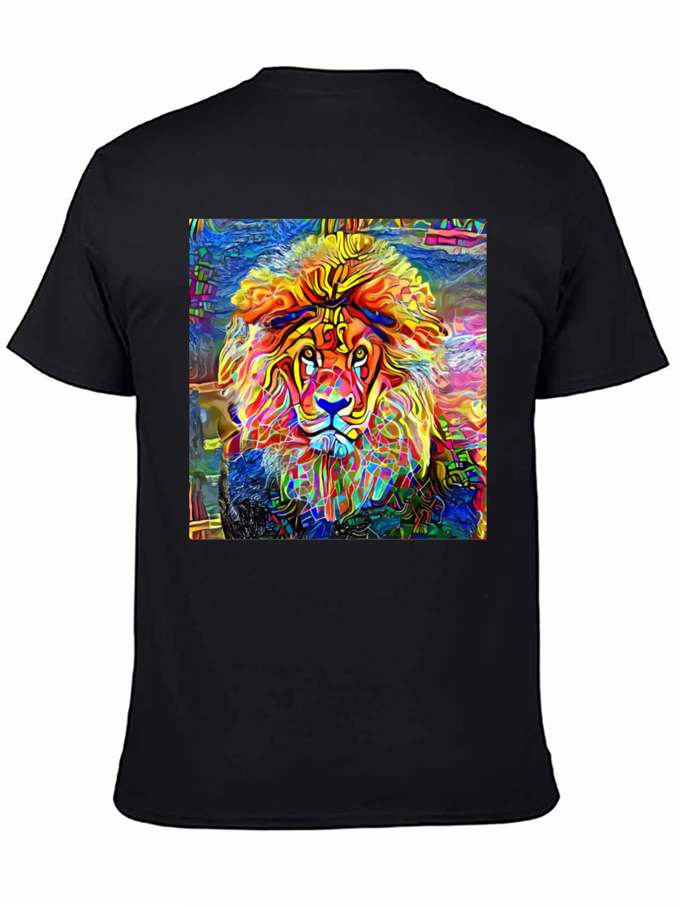 Black Vibrant Lion Graphic Black T-Shirt - Artistic Animal Tee view 4
