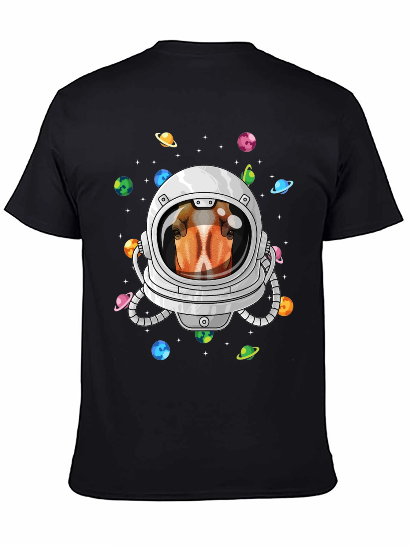 Black Astronaut Horse T-Shirt, Space Animal Tee view 4