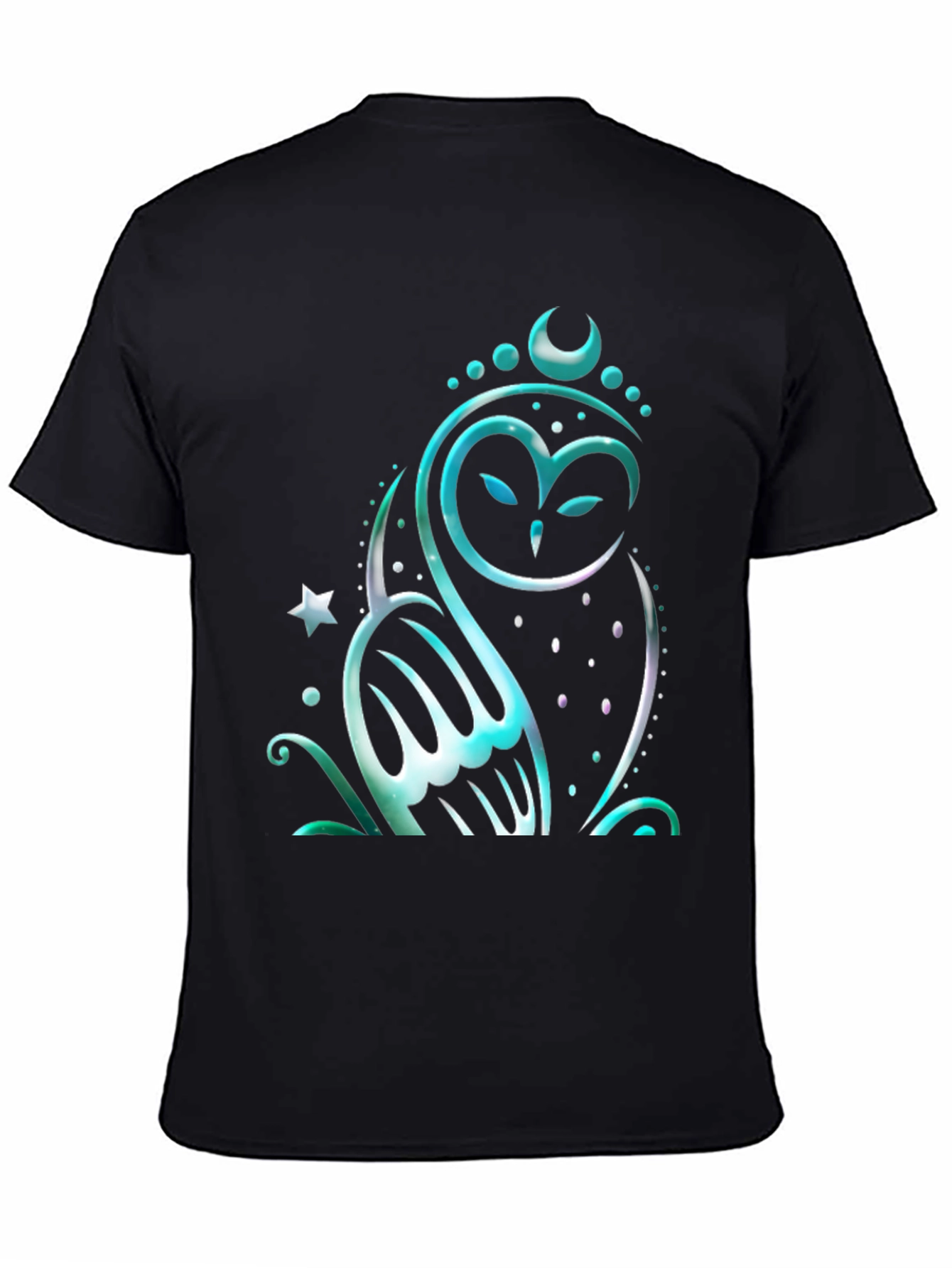 Black Mystical Owl Graphic Tee - Black Cotton Blend Shirt view 4