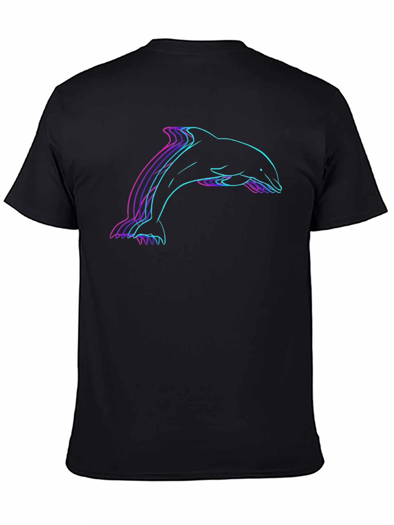 Black Retro Dolphin Graphic Tee - Black Cotton Blend view 4