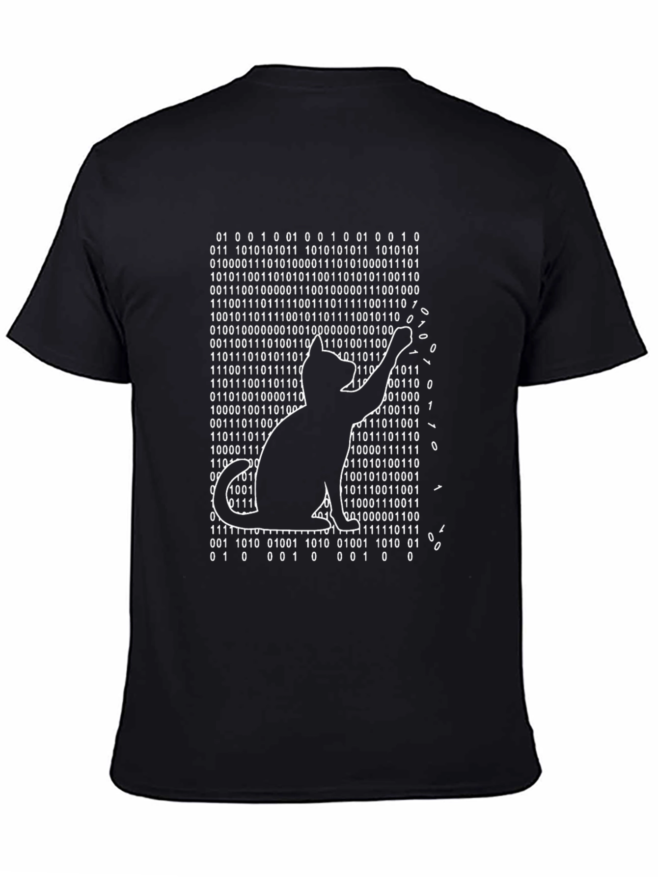 Black Binary Code Cat T-Shirt - Programmer Humor view 4