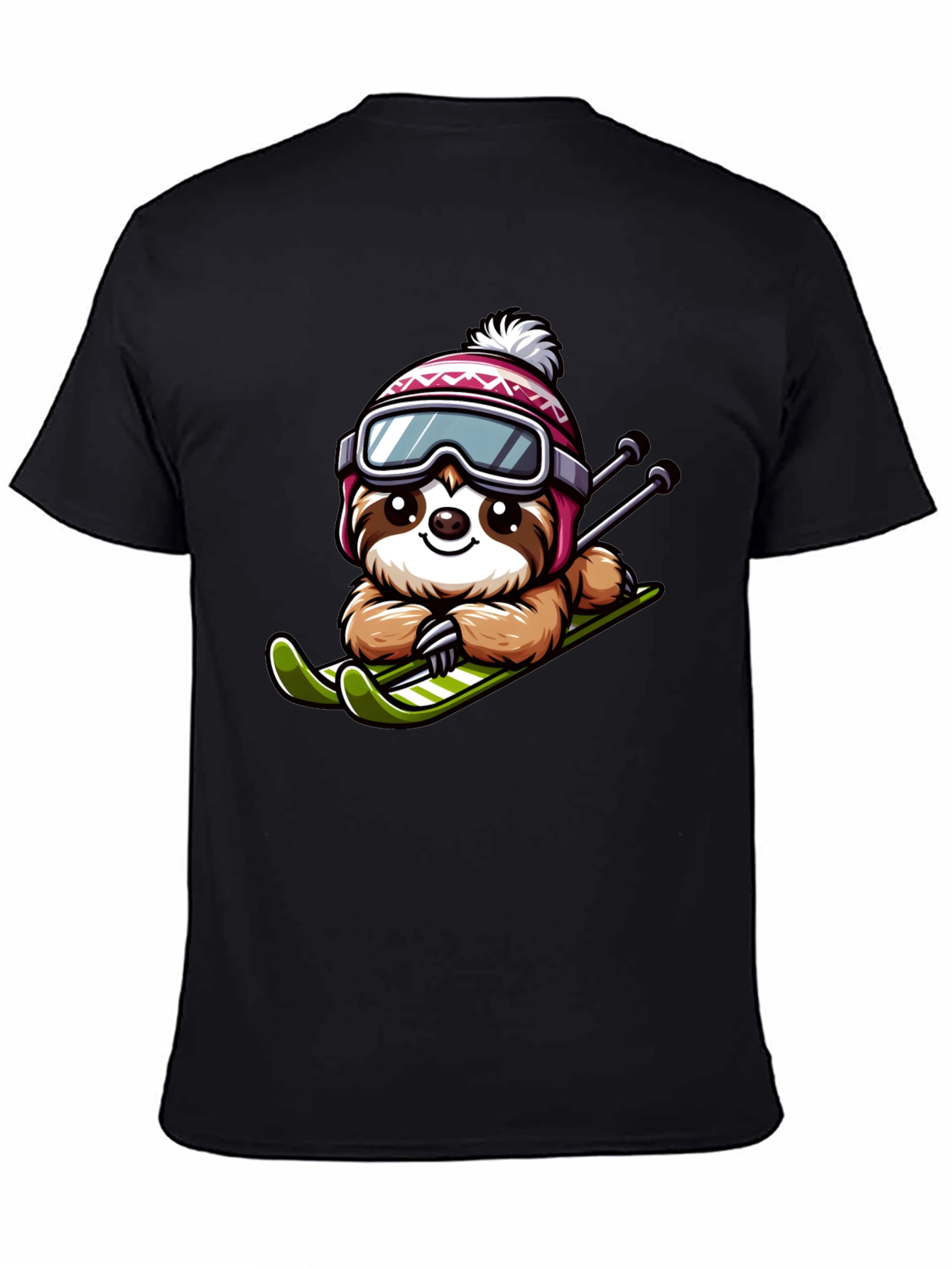 Black Skiing Sloth Graphic Tee - Winter Fun view 4