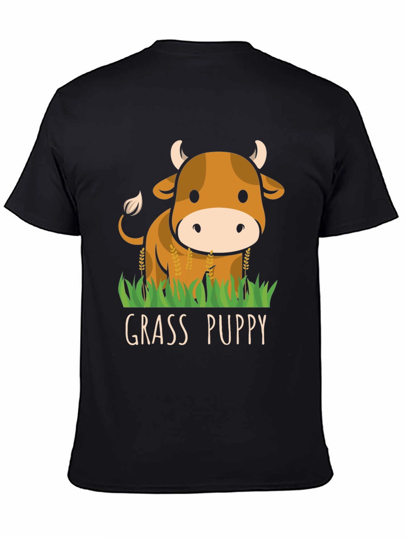 Black Grass Puppy Cute Cow Graphic T-Shirt view 4