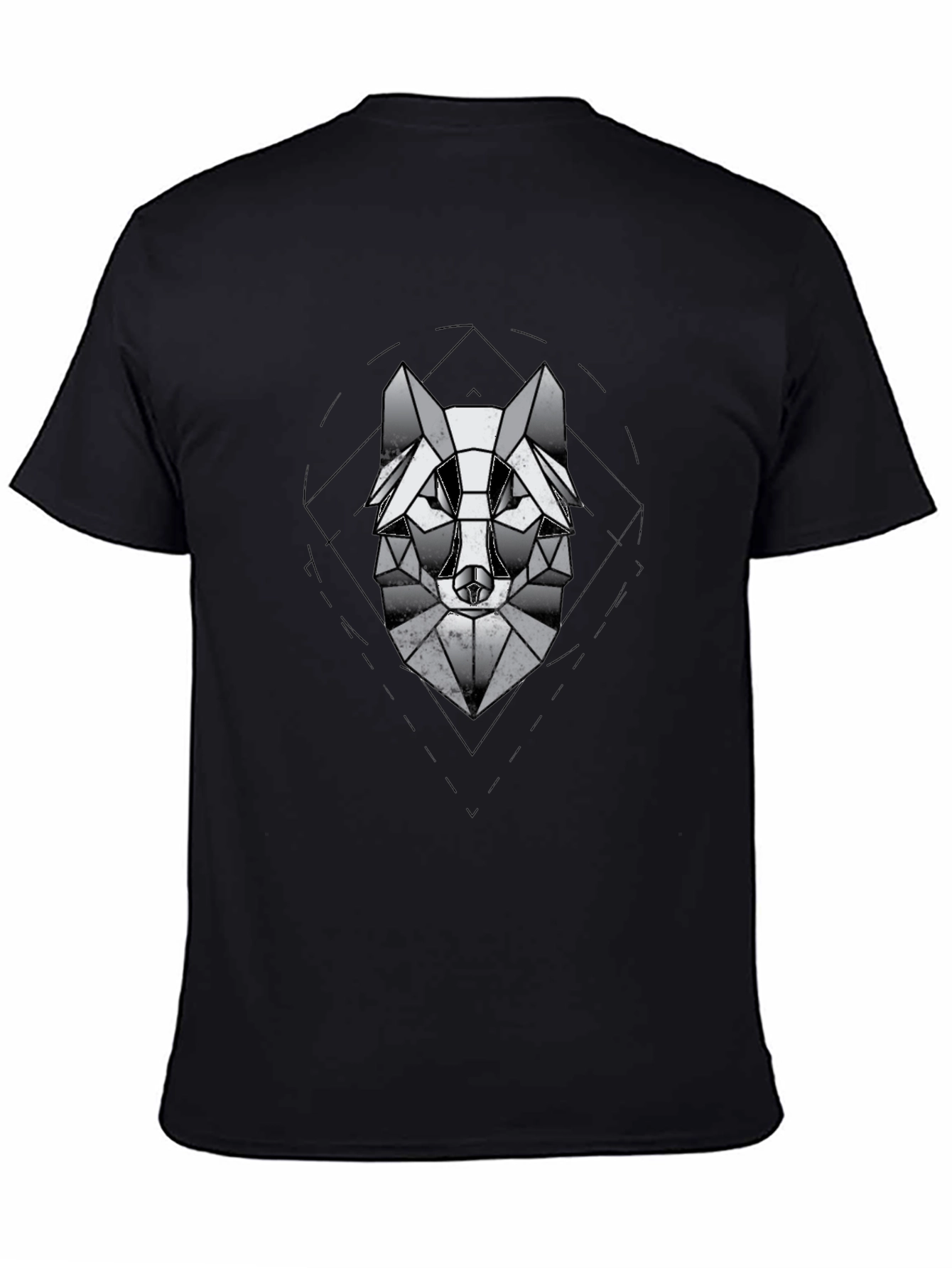 Black Geometric Wolf Graphic Black T-Shirt view 4