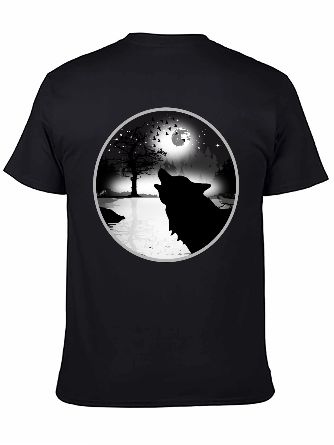 Black Wolf Howling at Moon Graphic Tee - Black view 4