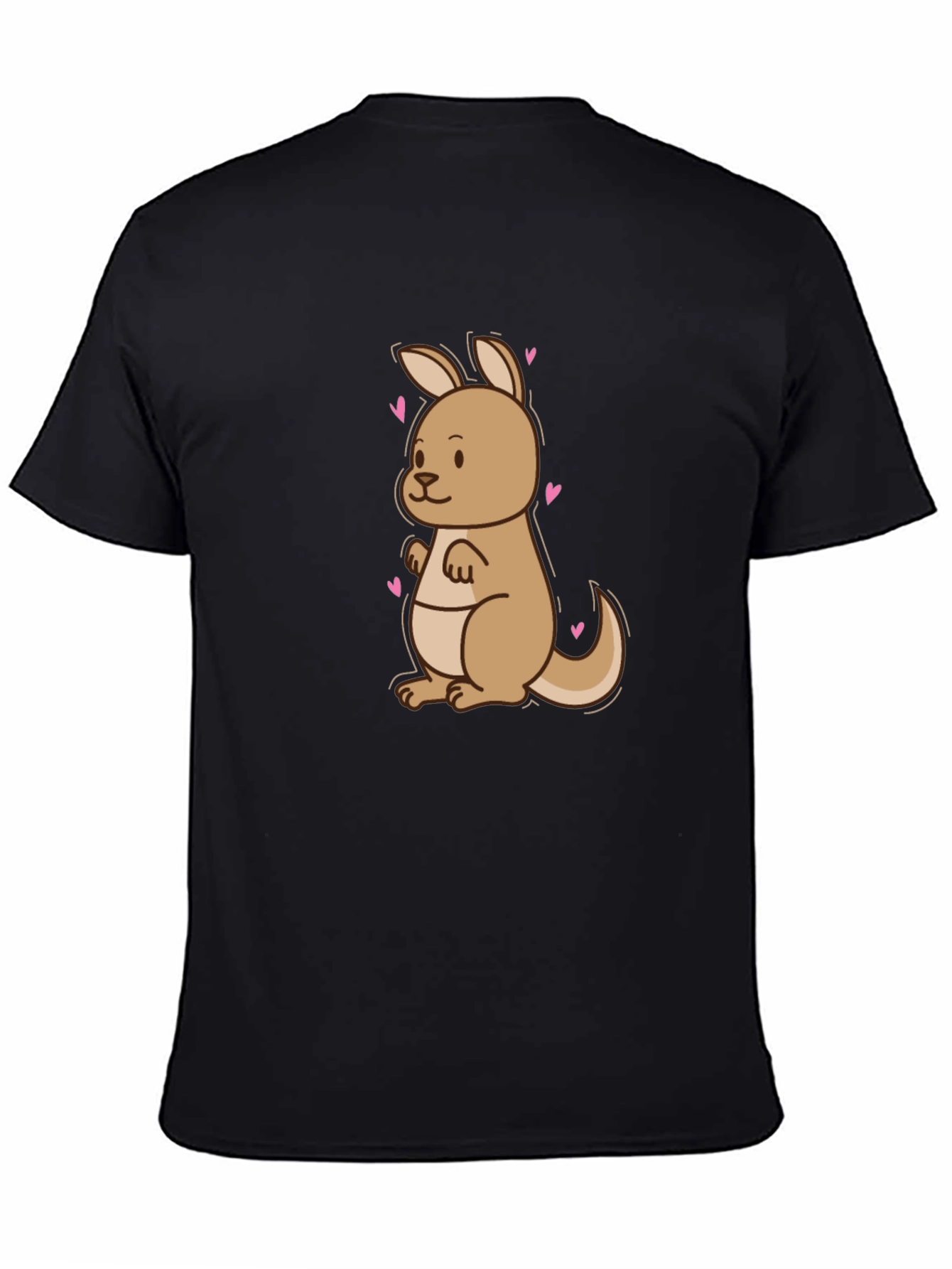 Black Cute Kangaroo Heart Tee - Black Cotton Blend T-Shirt view 4