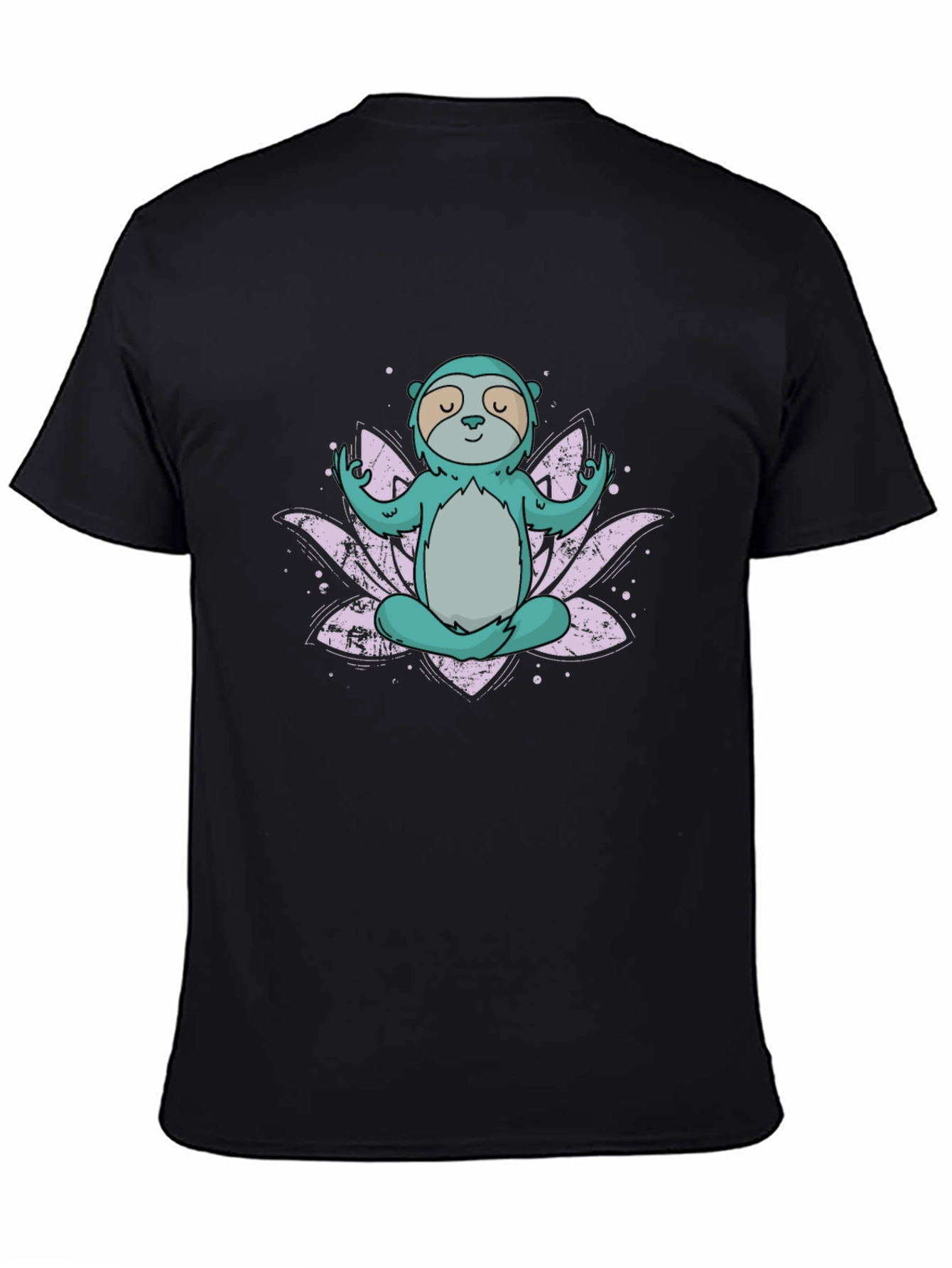 Black Meditating Sloth T-Shirt - Lotus Flower Design view 4