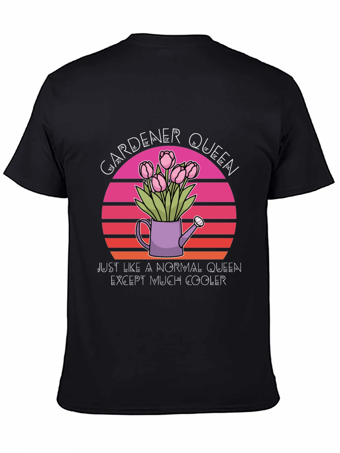 Black Gardener Queen T-Shirt - Cool Floral Design view 4