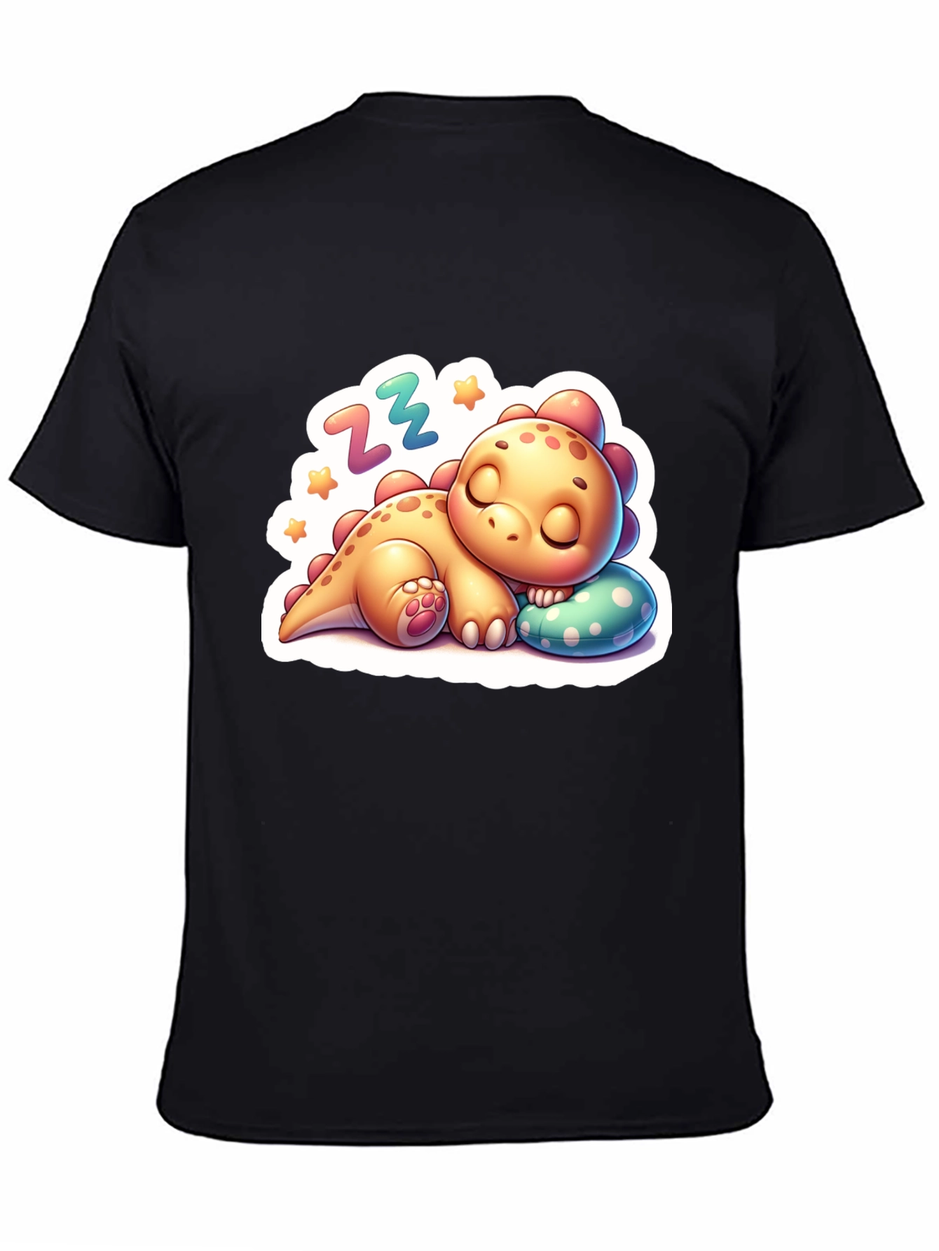 Black Cute Sleeping Dinosaur T-Shirt - Comfortable Cotton Blend view 4