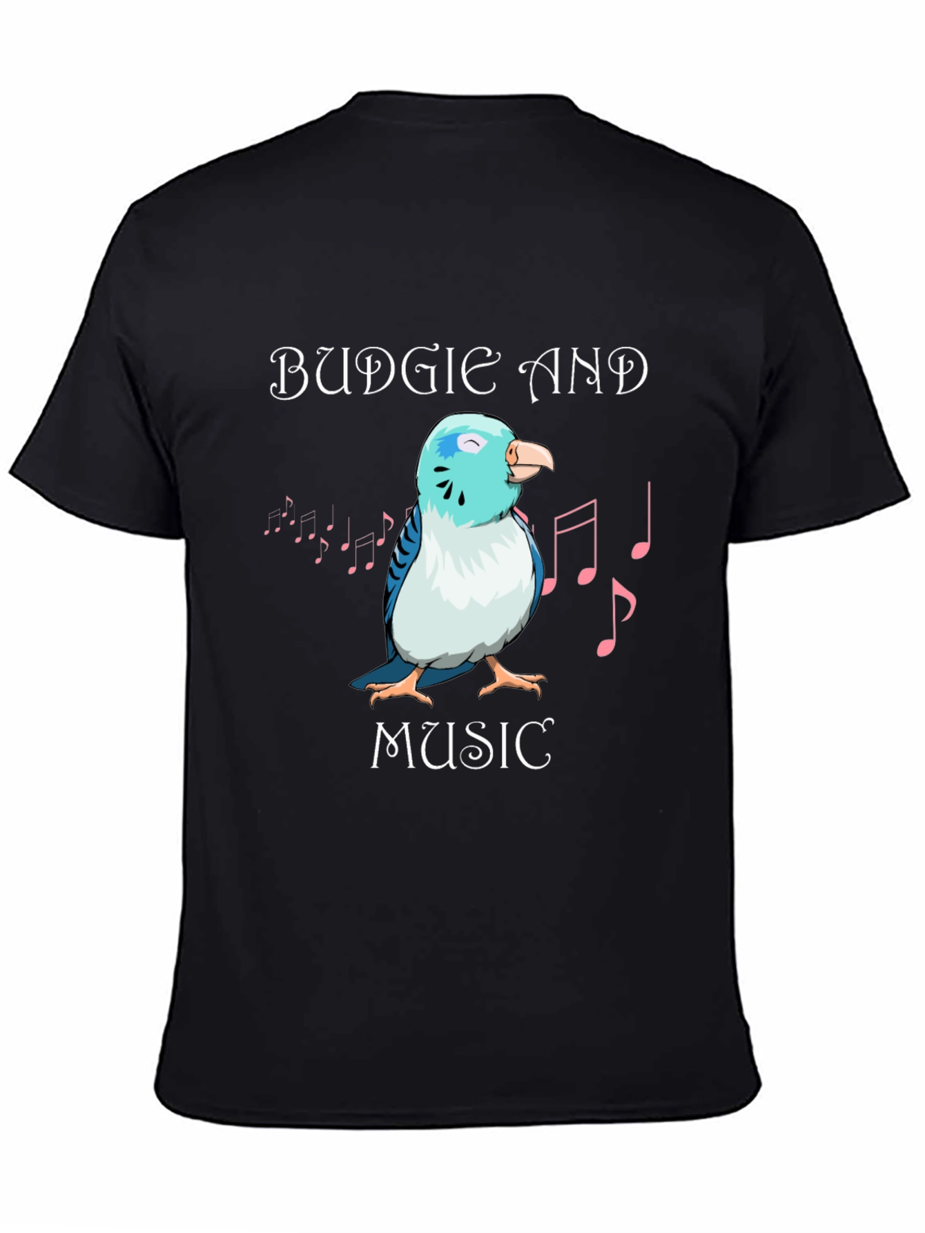 Black Budgie and Music Graphic T-Shirt view 4