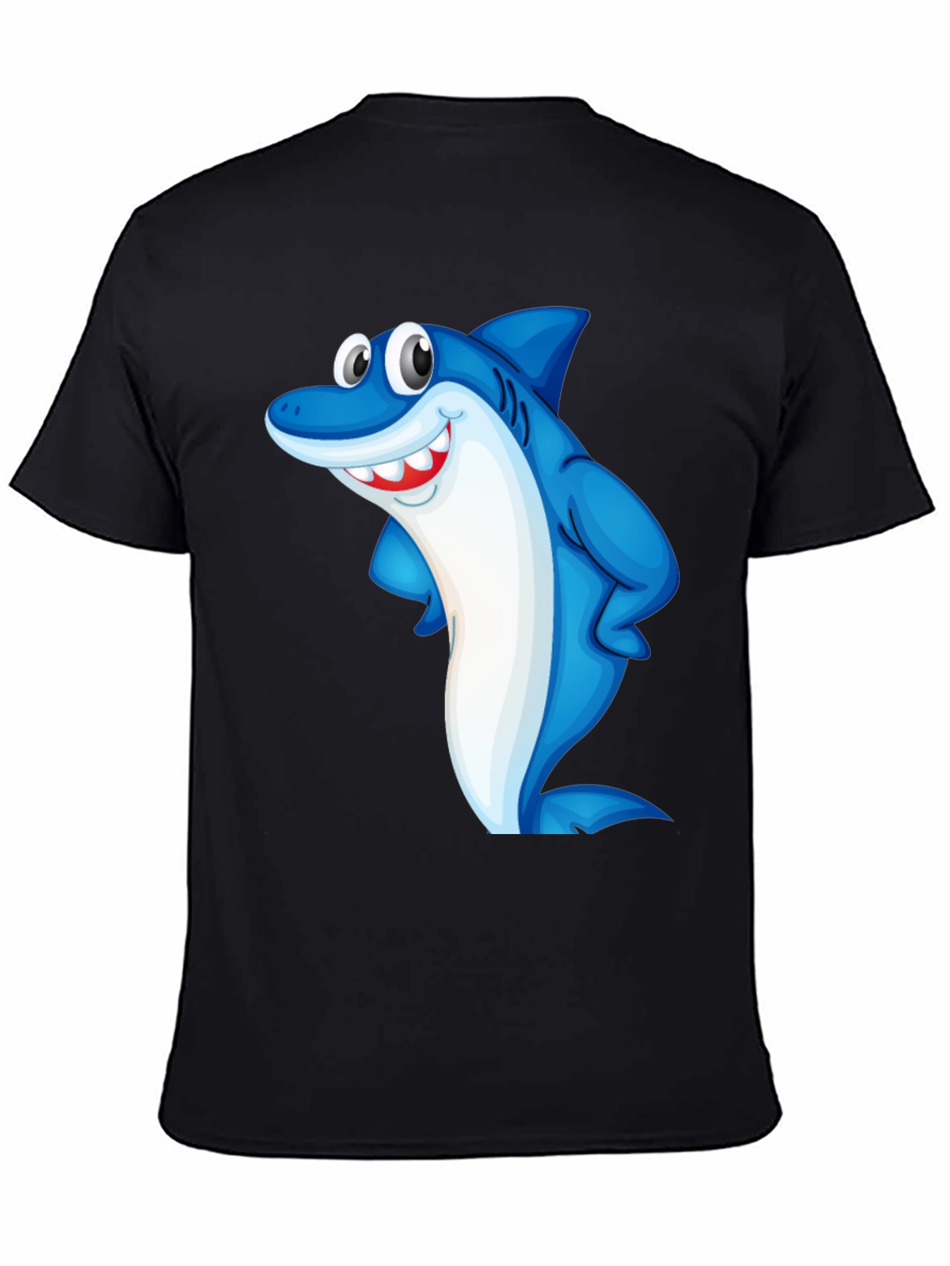 Black Funny Shark Graphic Tee - Black Cotton Blend T-Shirt view 4