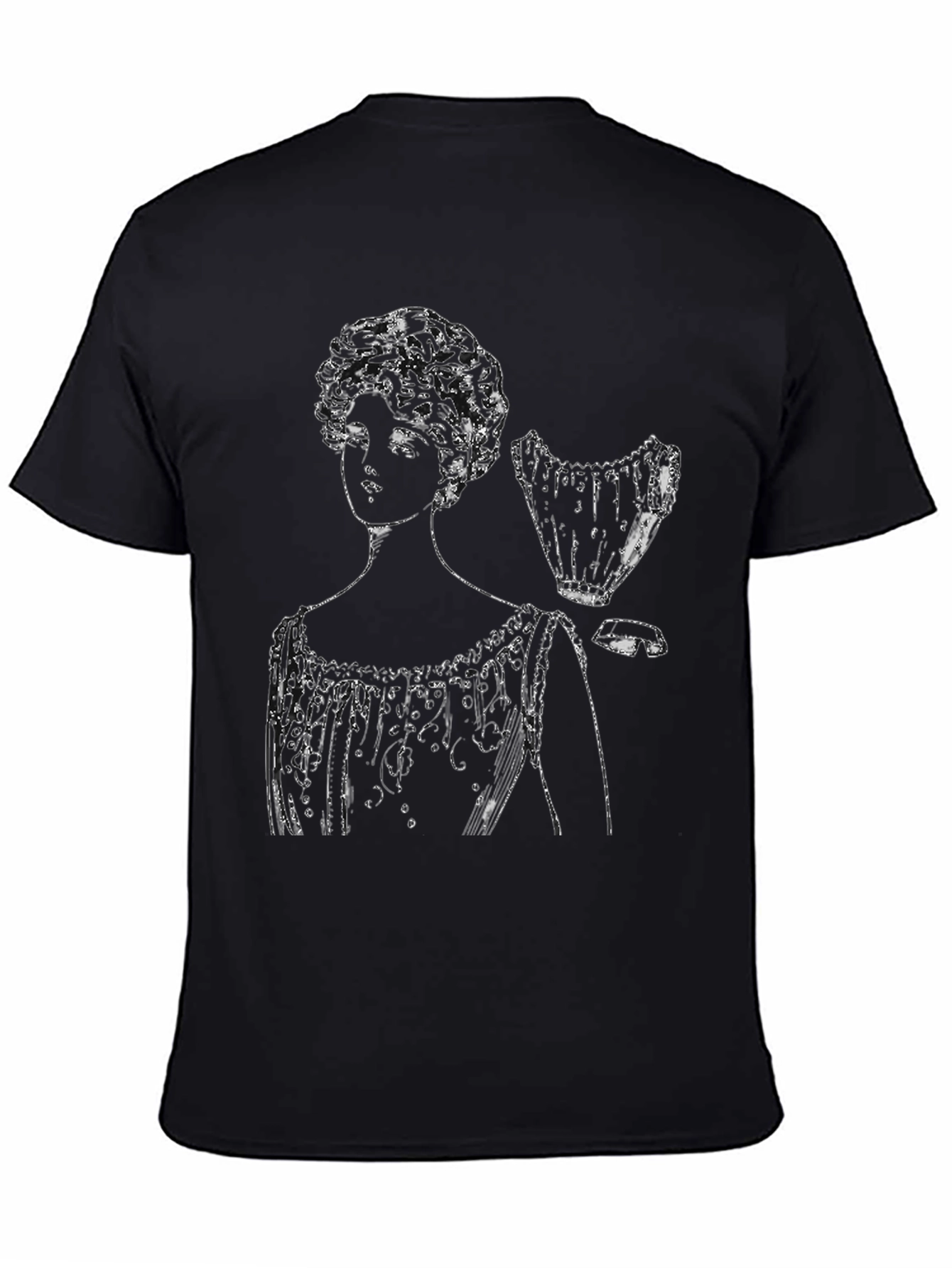 Black Vintage Woman Sketch Black T-Shirt view 4