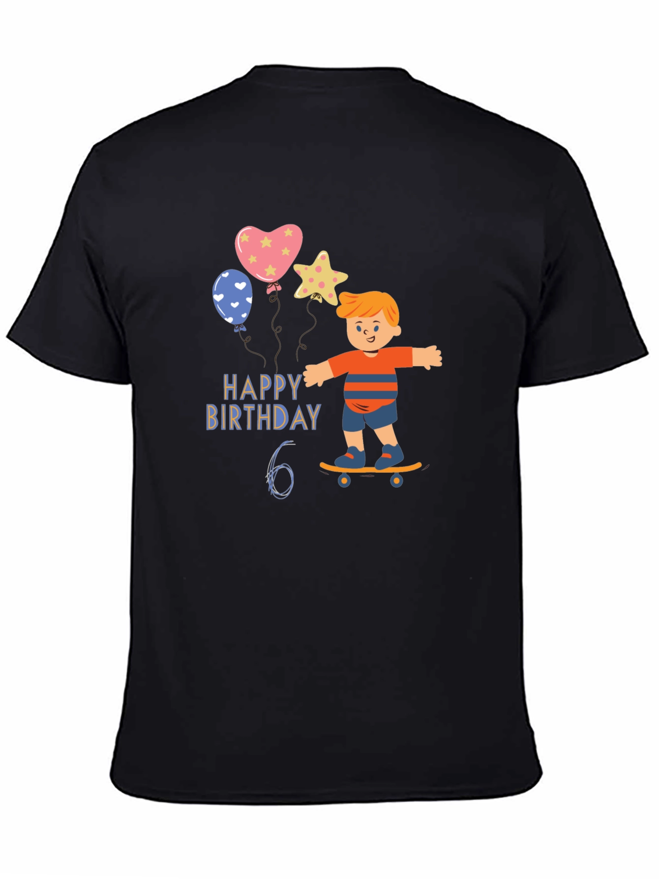 Black Happy 6th Birthday Skateboard T-Shirt view 4