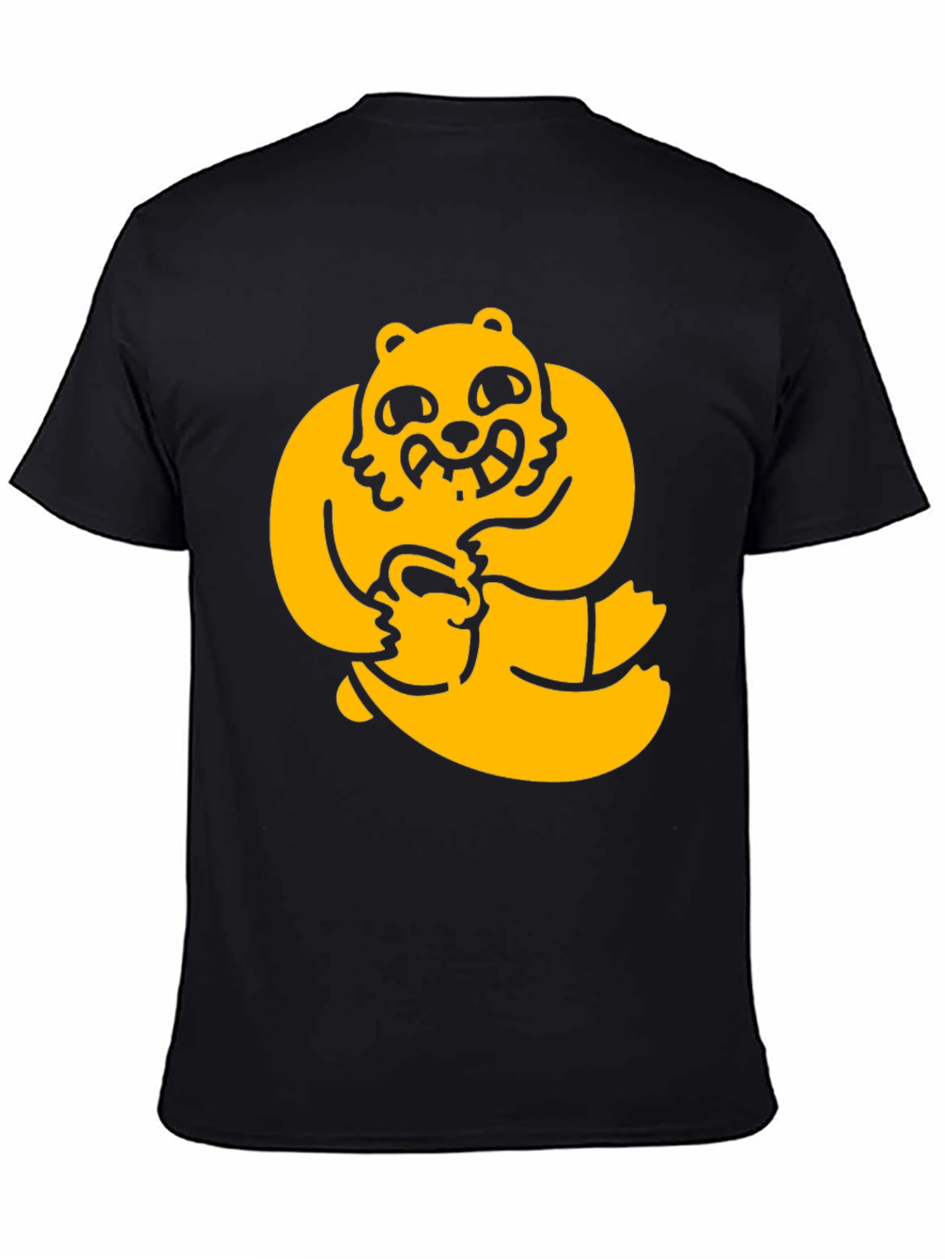 Black Men's Black Tee with Cartoon Bear Graphic view 4
