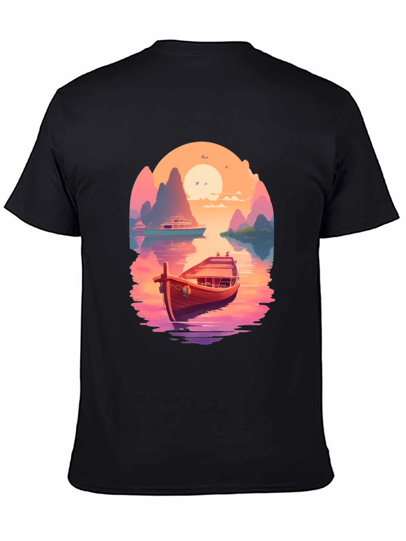 Boat Scene Graphic Tee - Retro Sunset Style - 4